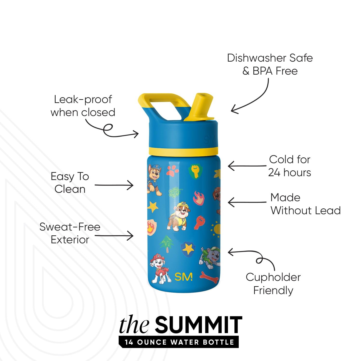Simple Modern Kids Summit Water Bottle with Straw Lid | Paw Patrol 14oz Stainless Steel Cup Insulated Tumbler for Toddlers, Scho