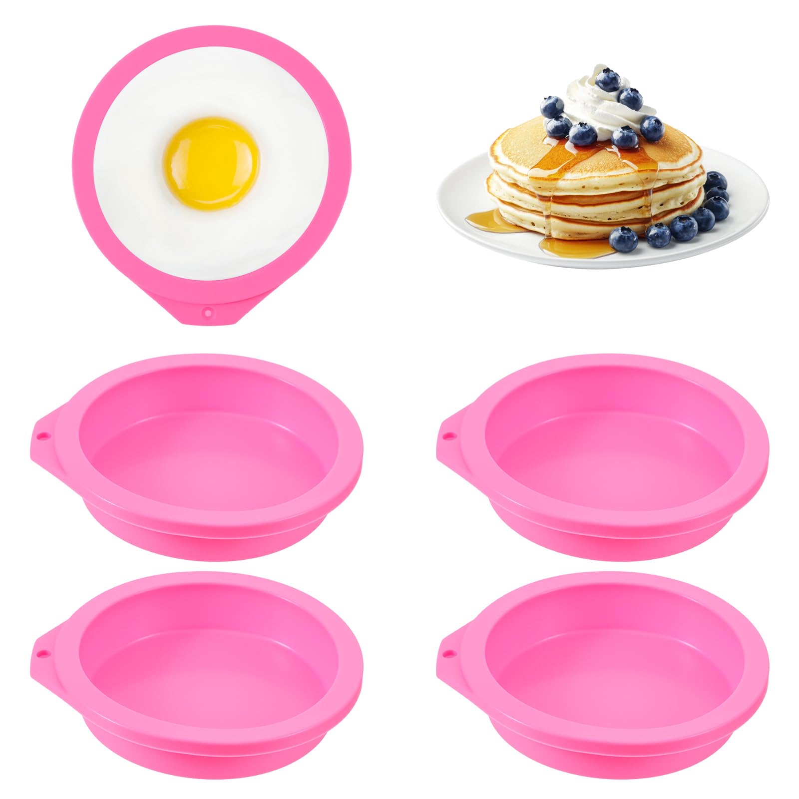 WJIAAA 4PCS Air Fryer Egg Molds, Non Stick Round Silicone Baking Molds, 4 Inch Muffin Pan for Pancake Burger Buns, Microwave Saf
