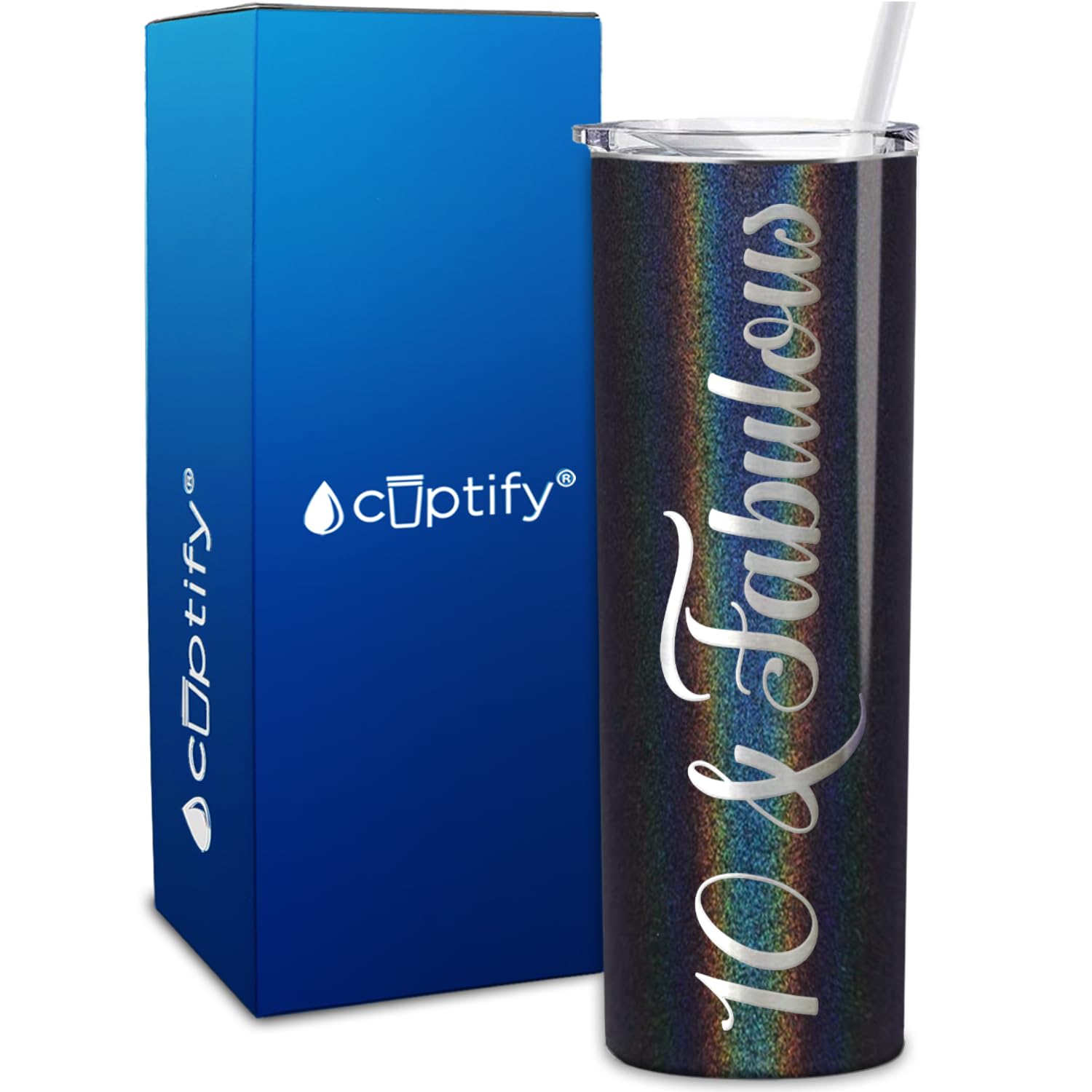 10 & Fabulous 20 Oz Skinny Tumbler 10Th Birthday Gifts For Girls On Black Glitter Decorations Funny Present Vacuum Insulated Cup