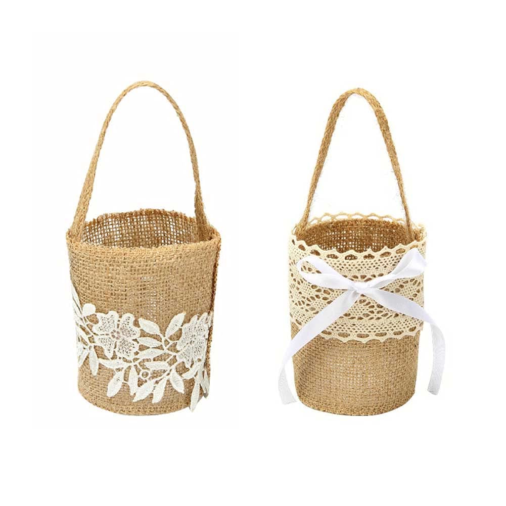 2 Pcs Burlap Flower Basket Wedding Candy Gift Basket For Wedding Ceremony Party Christmas