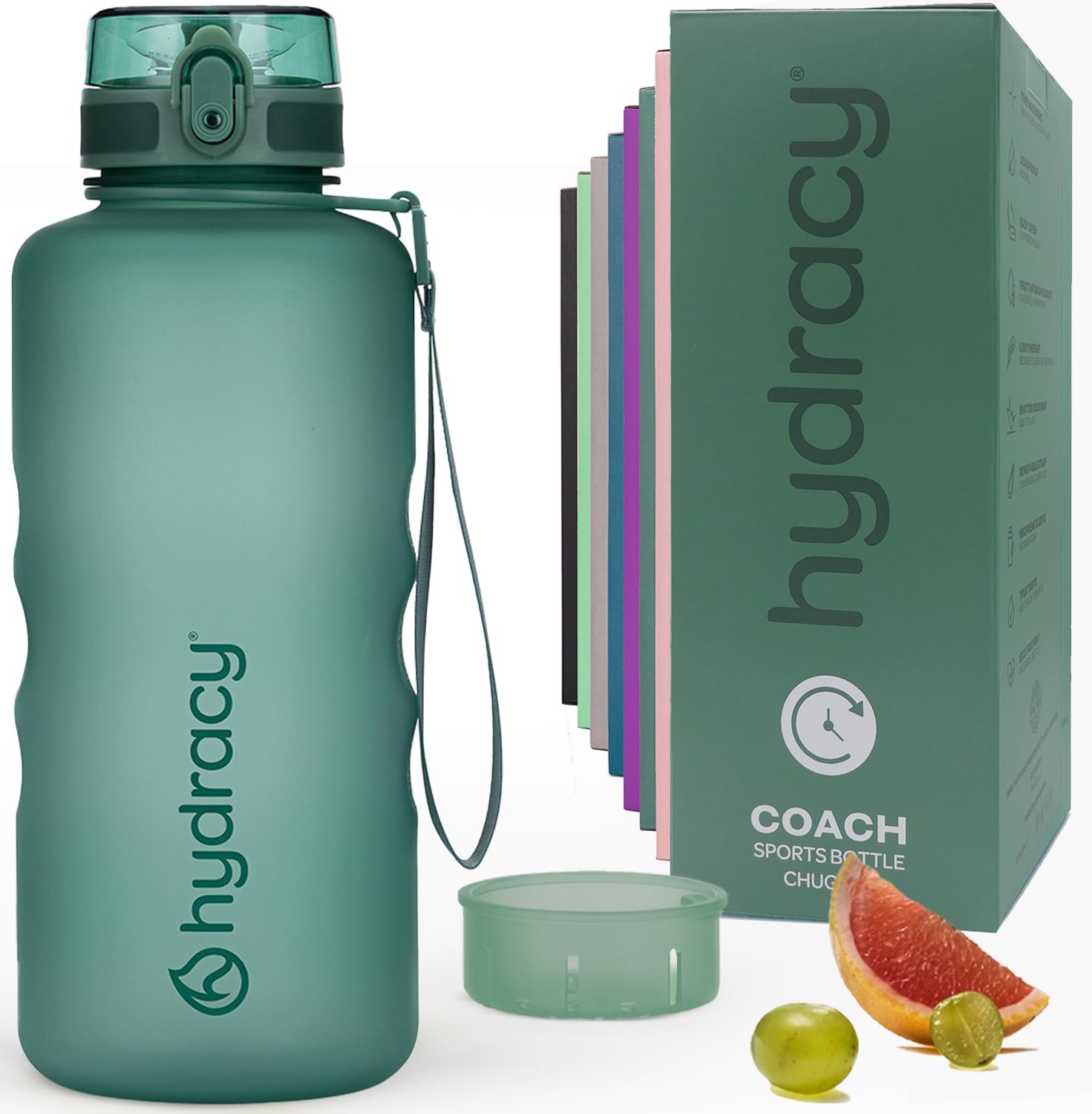 Hydracy Water Bottle with Time Marker -Large Half Gallon 64 oz BPA Free Bottle & No Sweat Sleeve -Leak Proof with Fruit Infuser 