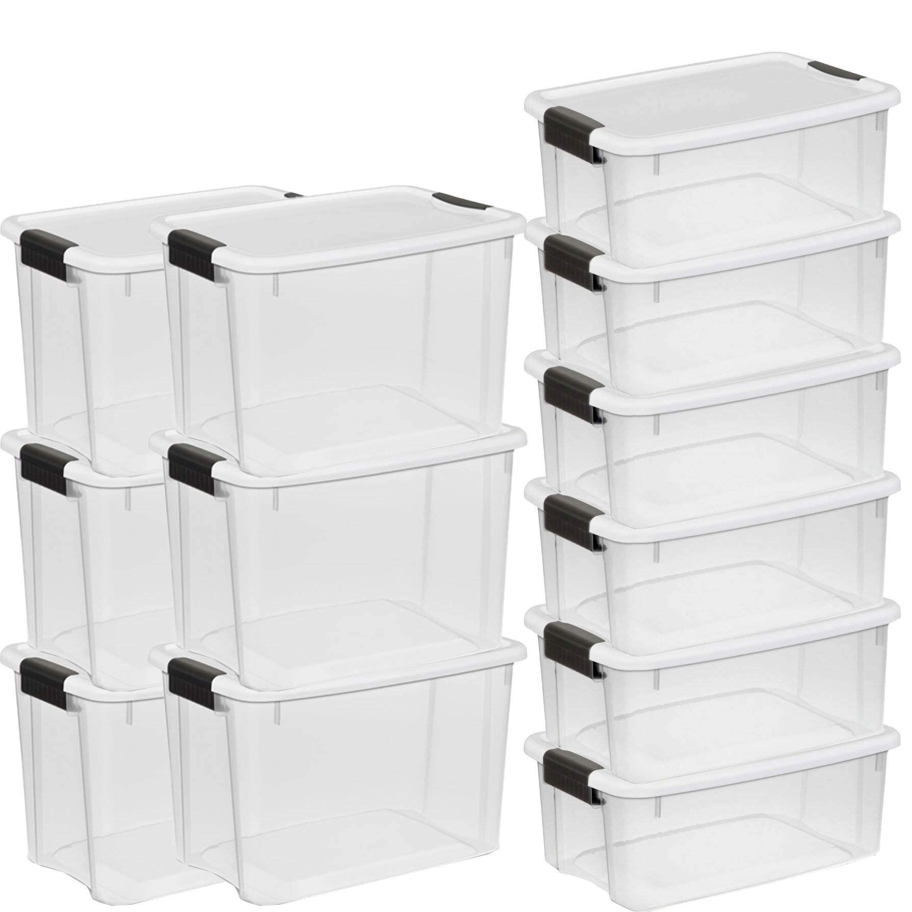 Sterilite 30 Quart (6 Pack) & 18 Quart (6 Pack) Clear Plastic Stackable Storage Container Bin Box Tote With White Latching Lid O