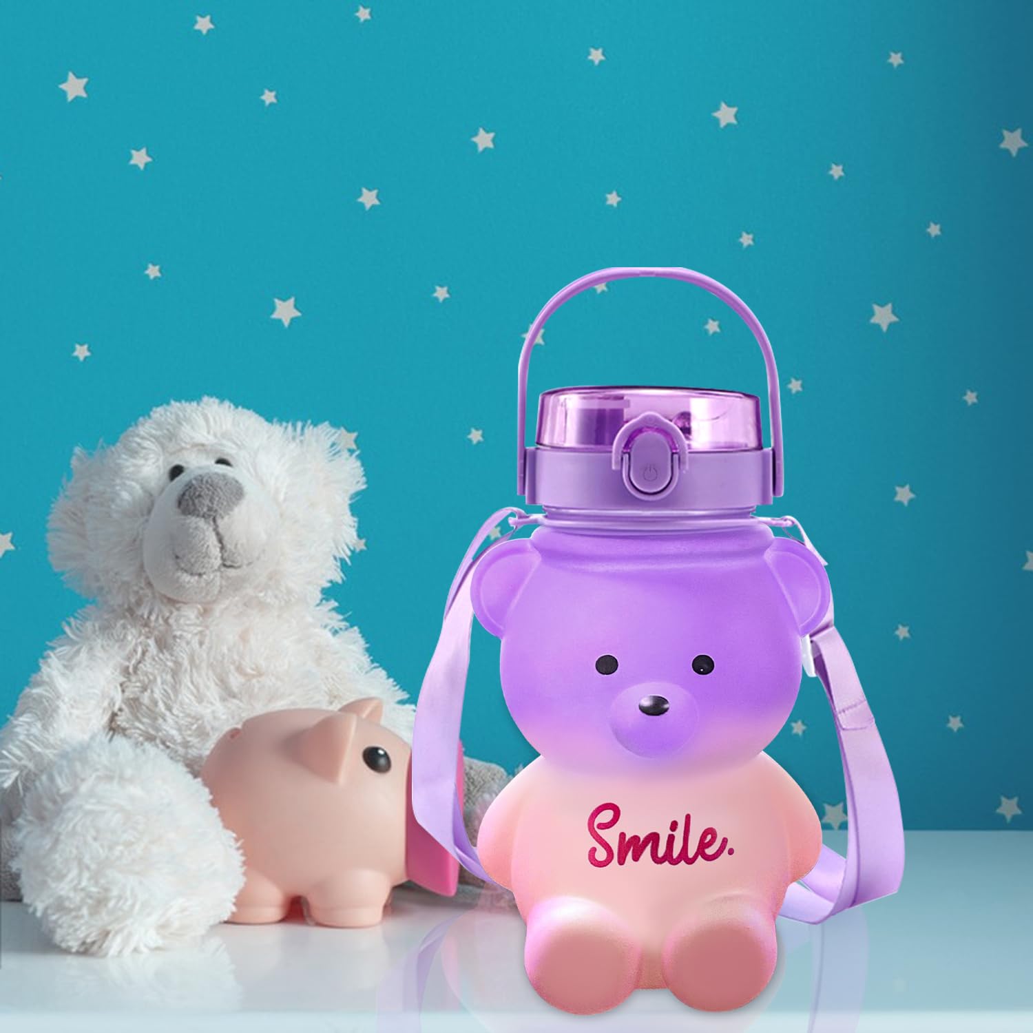 Kawaii Bear Water Bottle With Straw, Bear Water Bottles With Adjustable Strap, Teddy Bear Water Bottles, Cute Water Bottles For