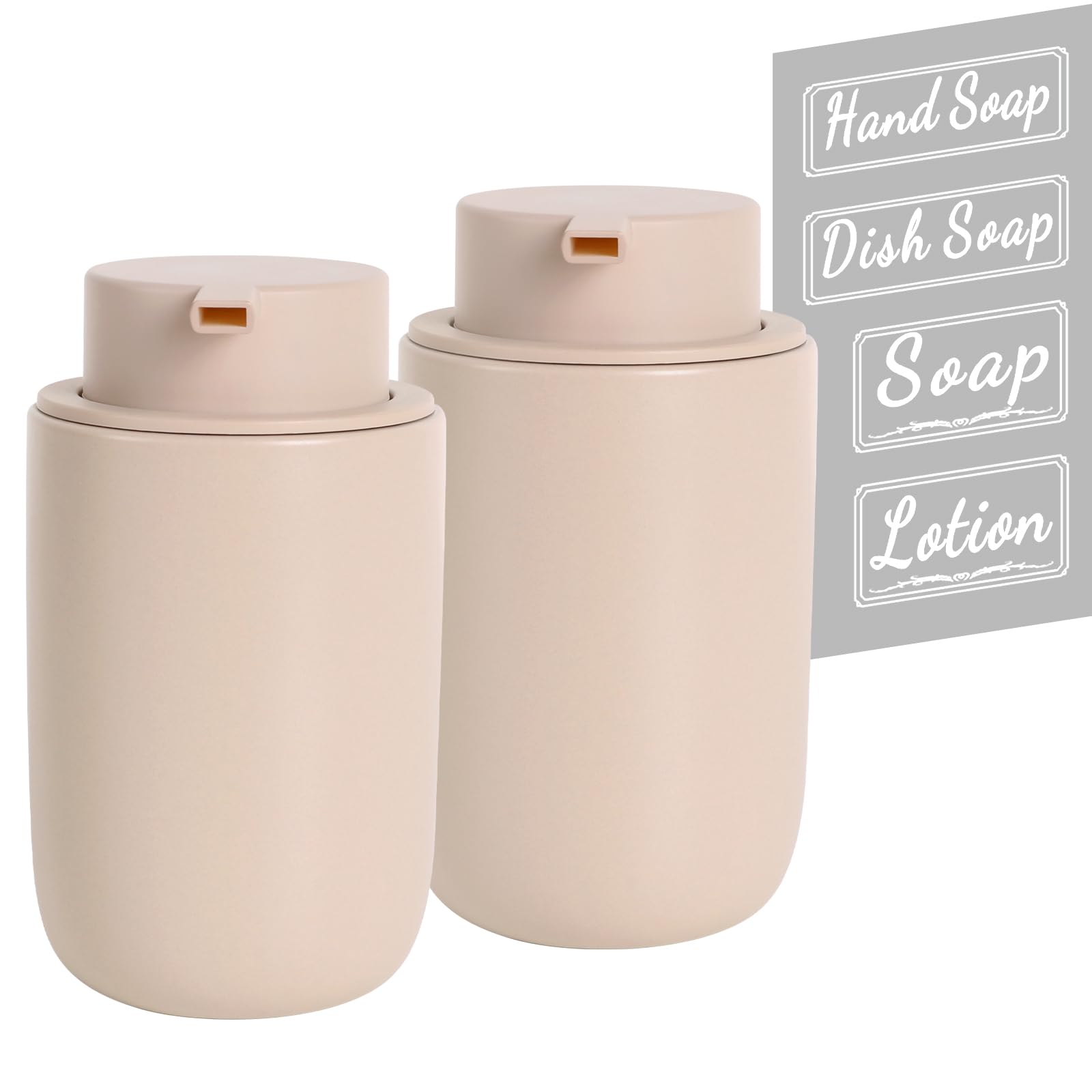 Bosilunlife Foaming Soap Dispenser Set - Khaki Ceramic Foam Hand Soap Dispenser 12Oz Soap Dispenser Set With Rust Proof Pump, 4P