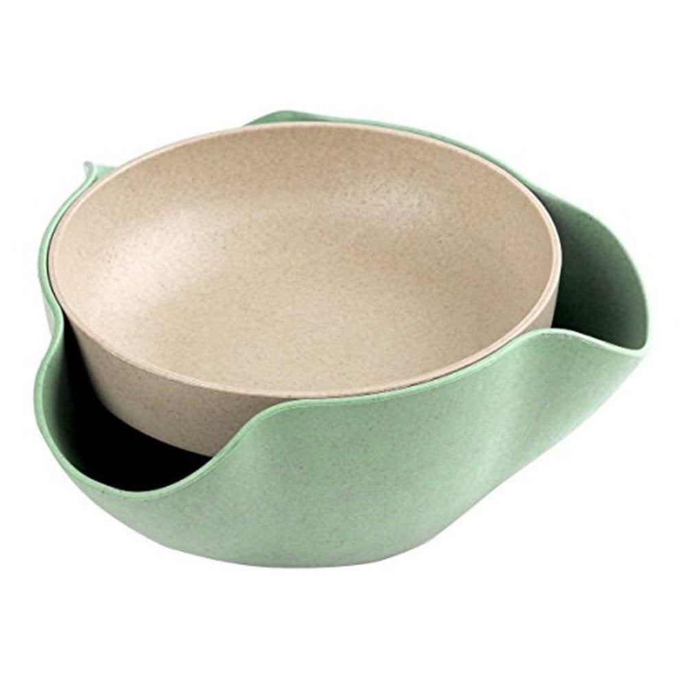 Plutreas Double Dish Pistachios Bowl, Snack Serving Bowl For Peanuts Pistachios Cherries Edamame Fruits Candy (Green)