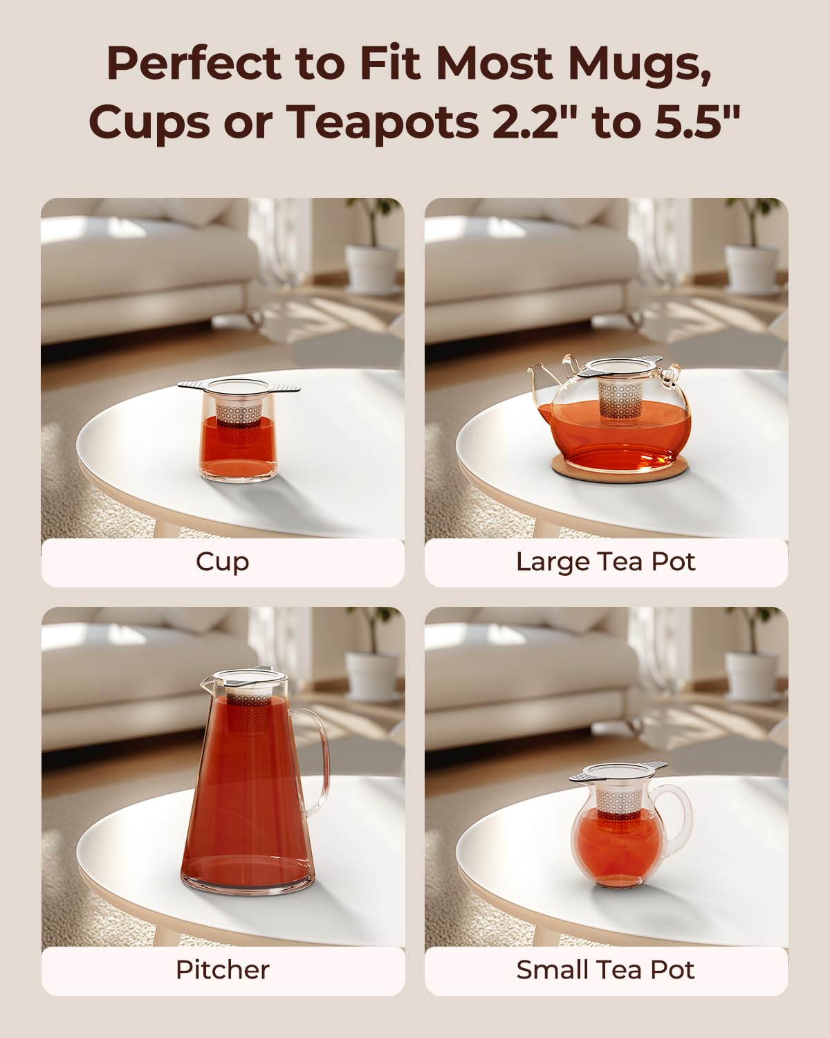 Reinmoson 2 Pack Tea Strainers For Loose Tea Single Cup, 304 Stainless Steel And Food Grade Silicone Extra Fine Mesh Tea Infuser