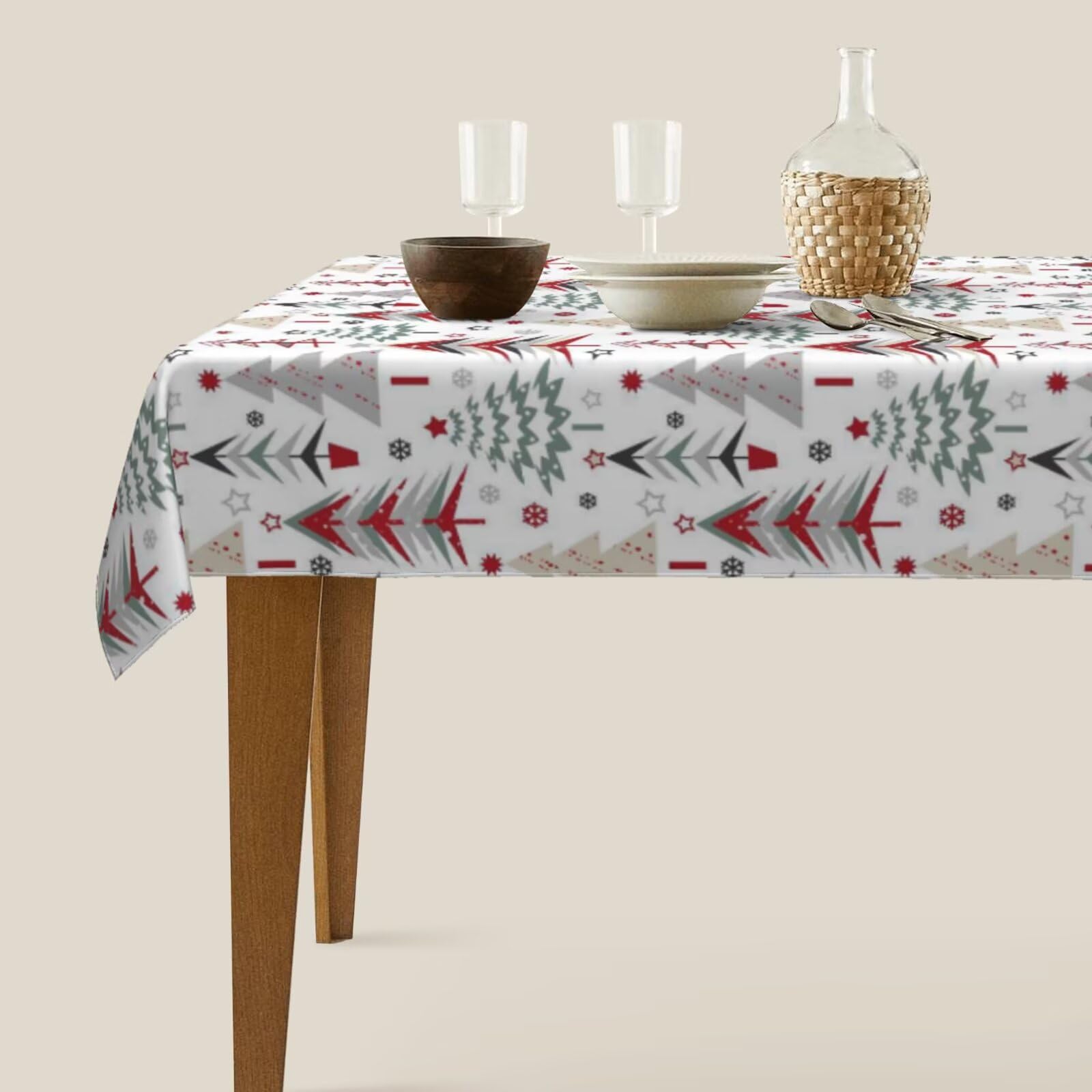 BETGINY Merry Christmas Tablecloth 60 x 84 Inch Rectangle Colorful Christmas Trees Table Cloth Washable Holiday Winter Table Cov