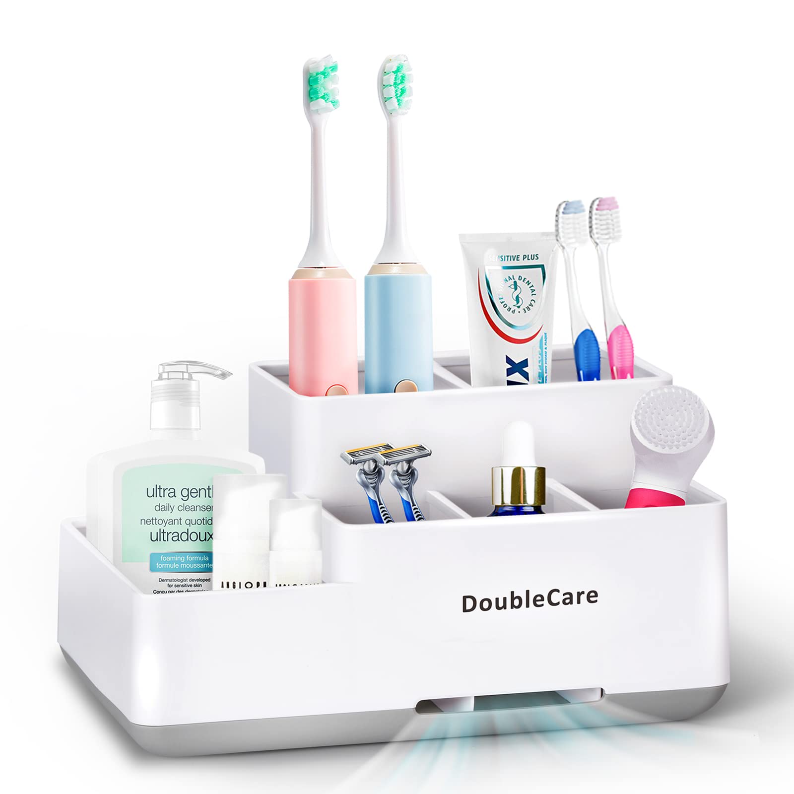 Toothbrush Holder With Anti-Slip,Bathroom Organizer Countertop Detachable For Easy Cleaning, Multifunctional Storage,Bathroom Ca