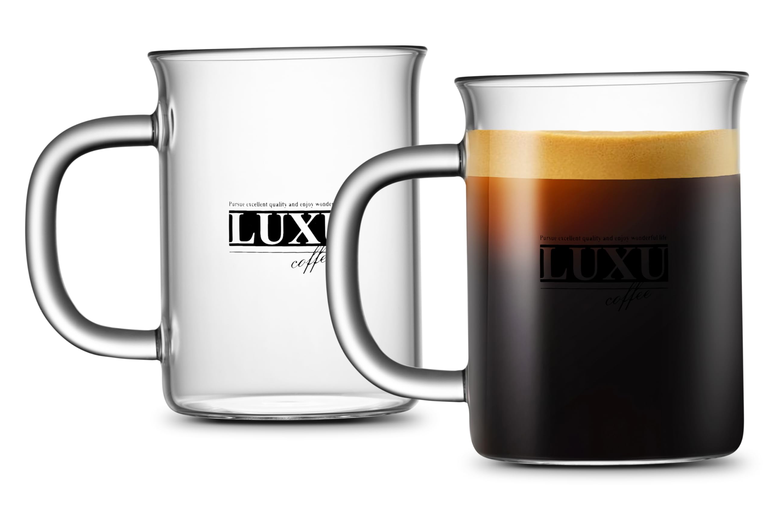 LUXU Glass Coffee Mugs, 15 oz Ice coffee cups,Clear Tea Cups Set of 2
