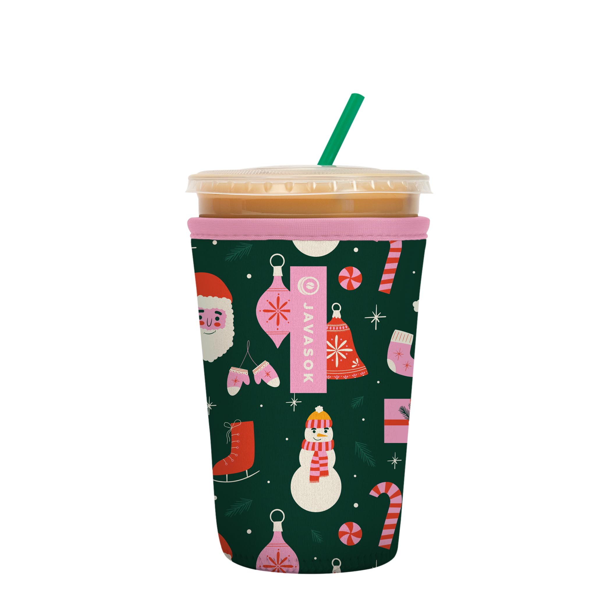 Sok It JavaSok Iced Coffee & Cold Soda Insulated Neoprene Cup Sleeve (Tis the Season, Medium: 22-28oz)