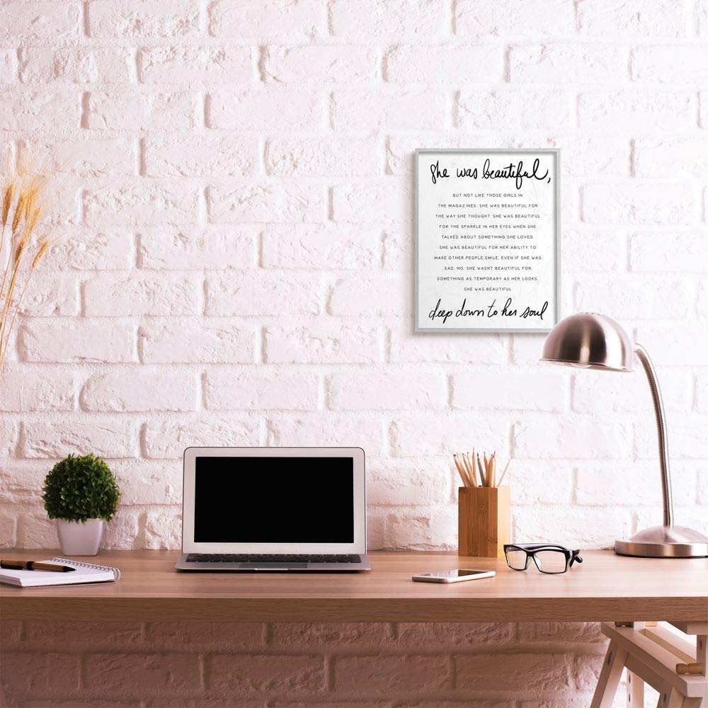 Stupell Industries She Was Beautiful Quote Inspirational Feminine Phrase, Designed By Daphne Polselli Wall Art, 16X20, Grey Fram