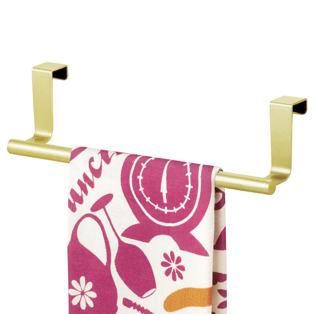 InterDesign Over-the-Cabinet Dish Towel Bar Holder, 9" Stainless Steel, Pearl Brass, Model 29549