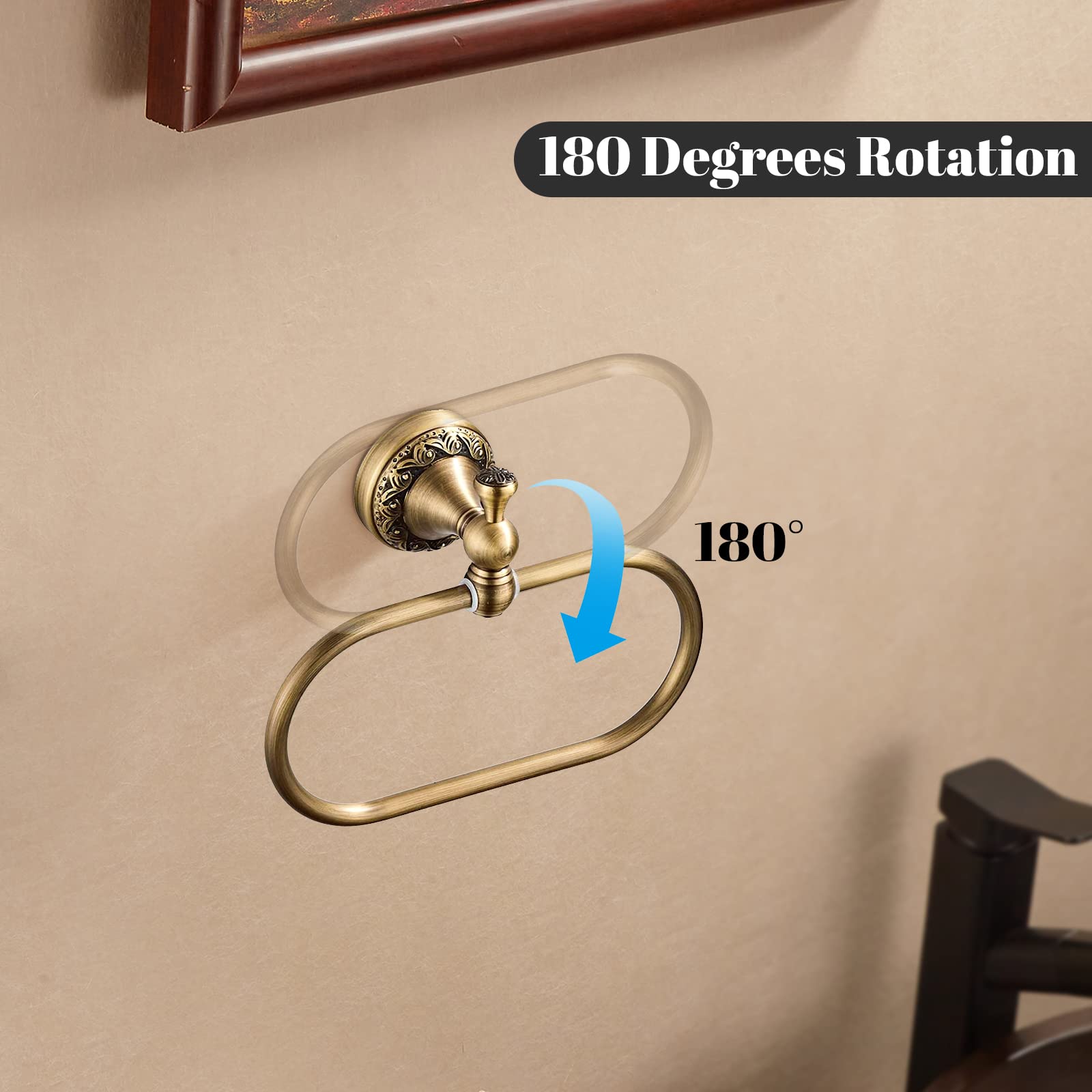 Wolibeer Antique Brass Toilet Paper Holder, Brass Towel Ring Oval, Hand Towel Holder Bathroom Accessories Wall Mounted Vintage 2
