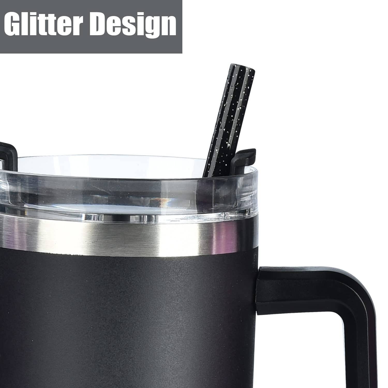 ALINK 10 Pack Black Replacement Straws for Stanley 40 oz 30 oz Tumbler  12 in Long Reusable Plastic Glitter Straws for Stanley Cup Accessories  Half Gallon Jug  Plus 2 Cleaning Brush