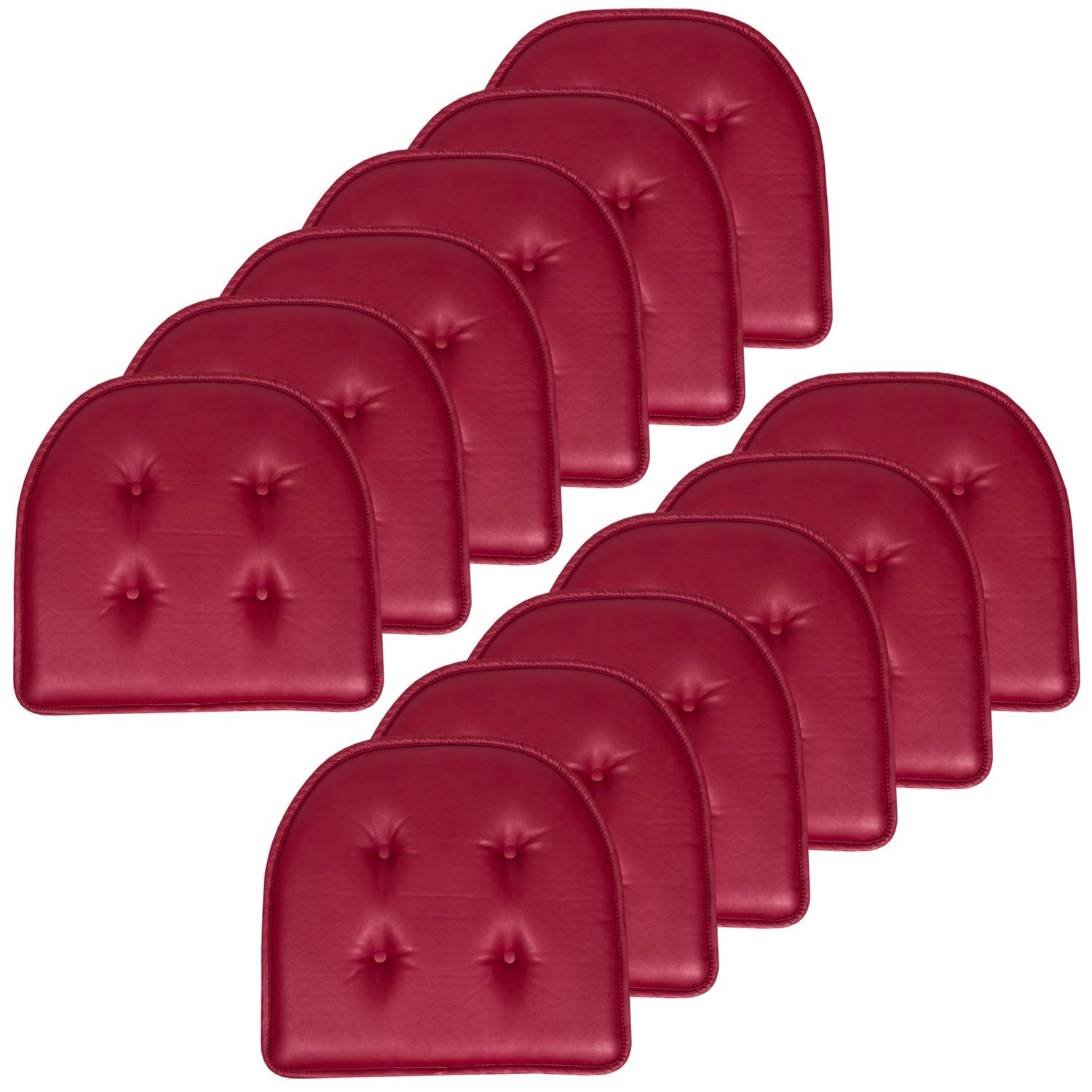 Sweet Home Collection Chair Cushion Memory Foam Pads Tufted Slip Non Skid Rubber Back U-Shaped 17 x 16 Seat Cover, 12 Pack, Faux