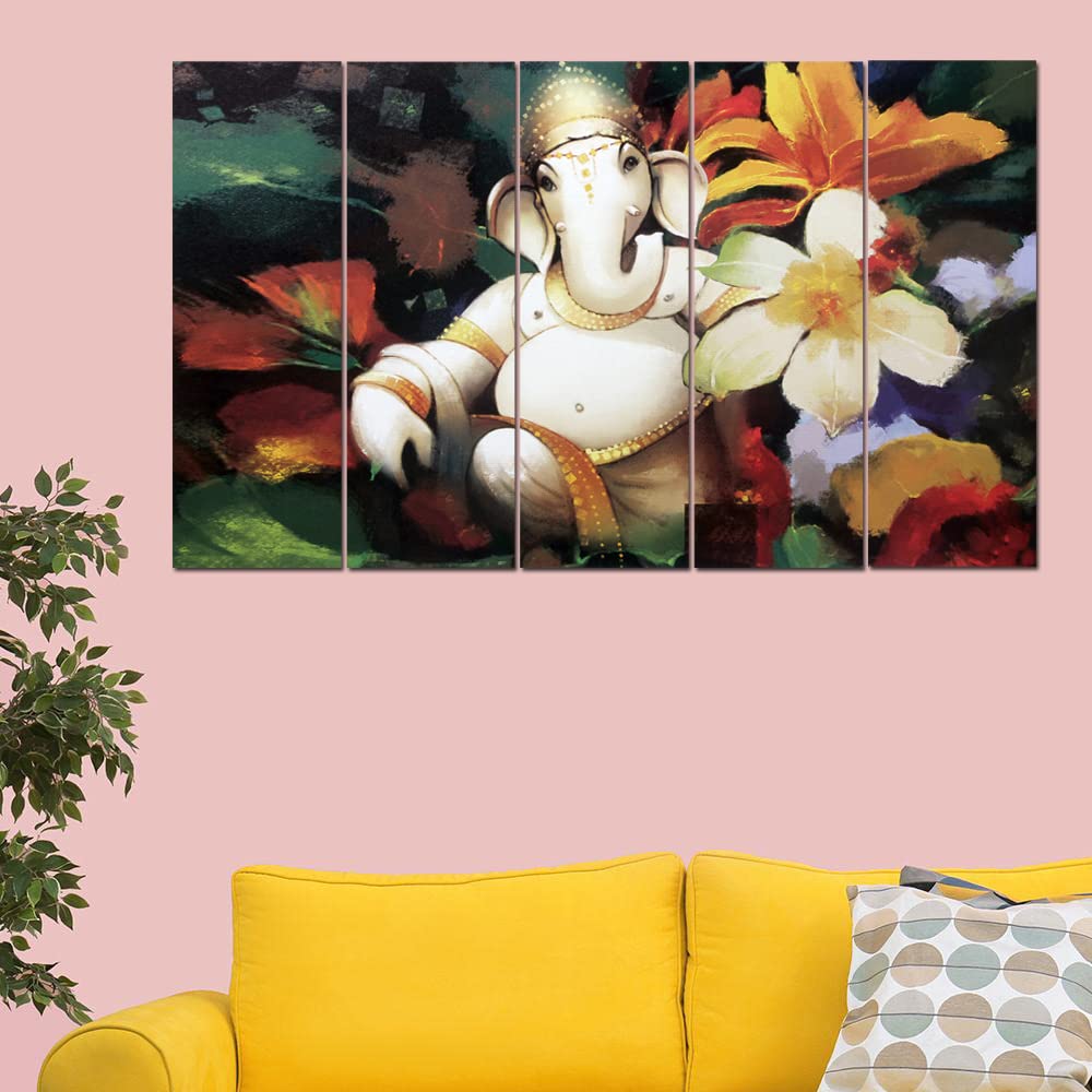 Maxstone Big Size Multiple Frames Lord Ganpati Wall Art Painting (Multicolour, 50 x 30 Inches) Photo Frame for Living Room, Bedr