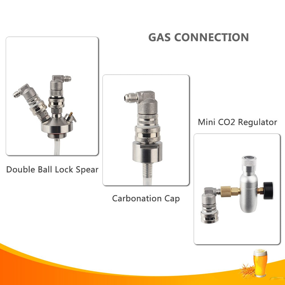 Onebom Ball Lock Disconnect, Gas & Liquid Corny Keg Fittings, Mfl 1/4 Threaded With 5/16 Stainless Steel Barbed & Hose Clamp (Mf