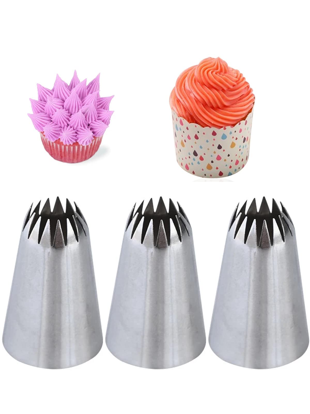 6B Piping Tip,Large 6B Pasry Tip,Open Star Icing Tip 6B,Seamless French Star Tip For Piping Eclairs,3 Pcs