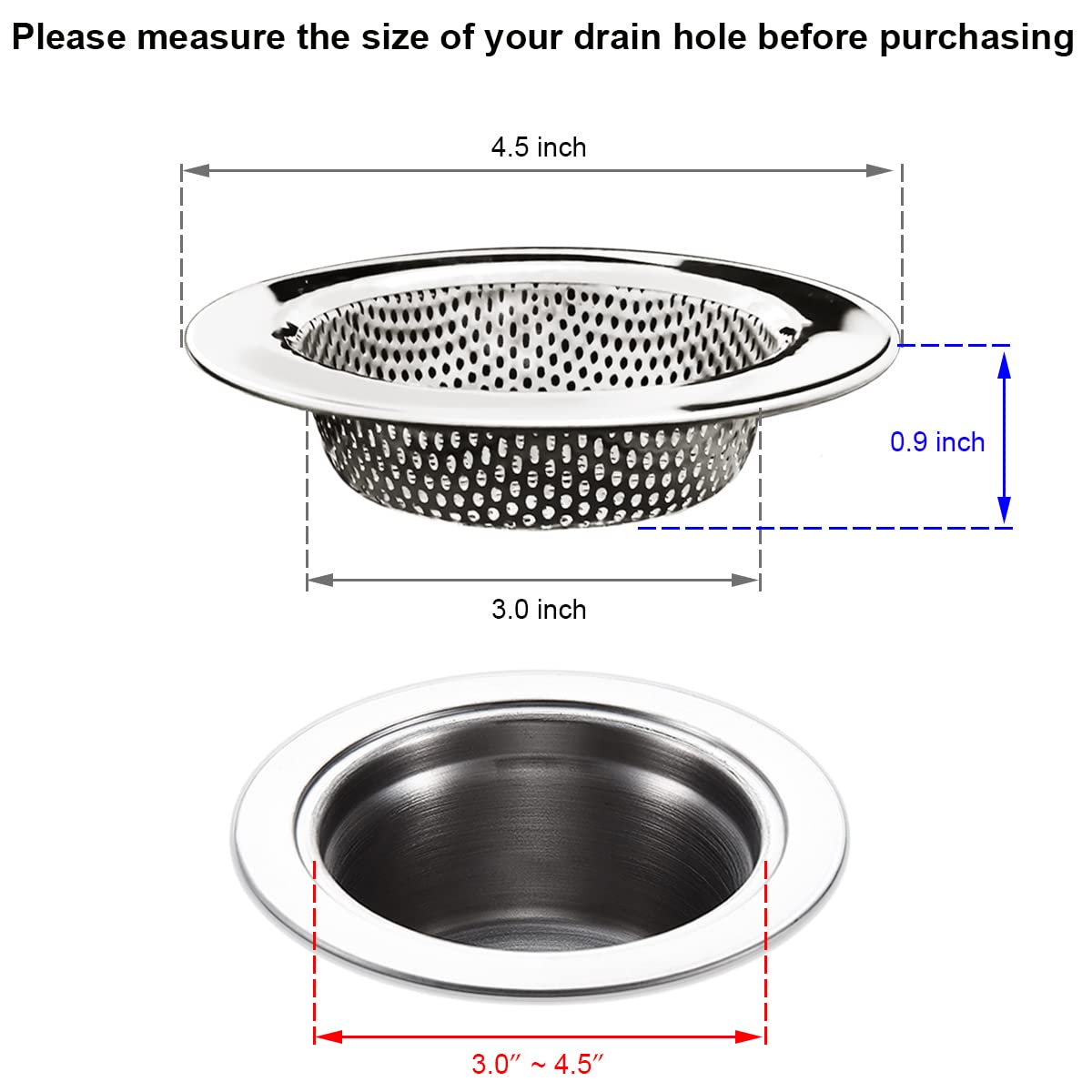 Seatery 2Pcs Kitchen Sink Strainers, Sink Drain Basket Strainer, 4.5 Inch Stainless Steel Food Scraps Catcher, Must Have Kitchen