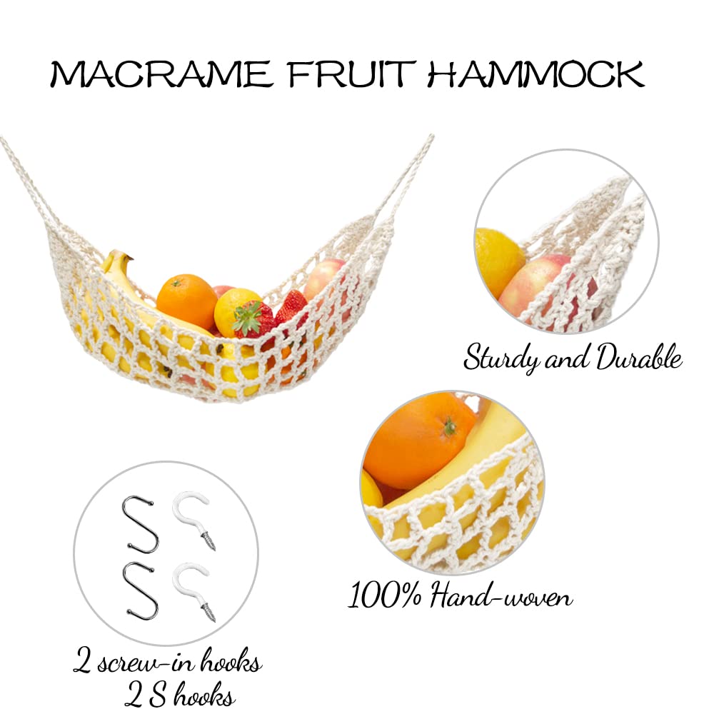 Fruit Hammock For Kitchen Under Cabinet Fruit Basket Hanging Handwoven Cotton Macrame Basket Boho Decor Storage Save Counter Spa