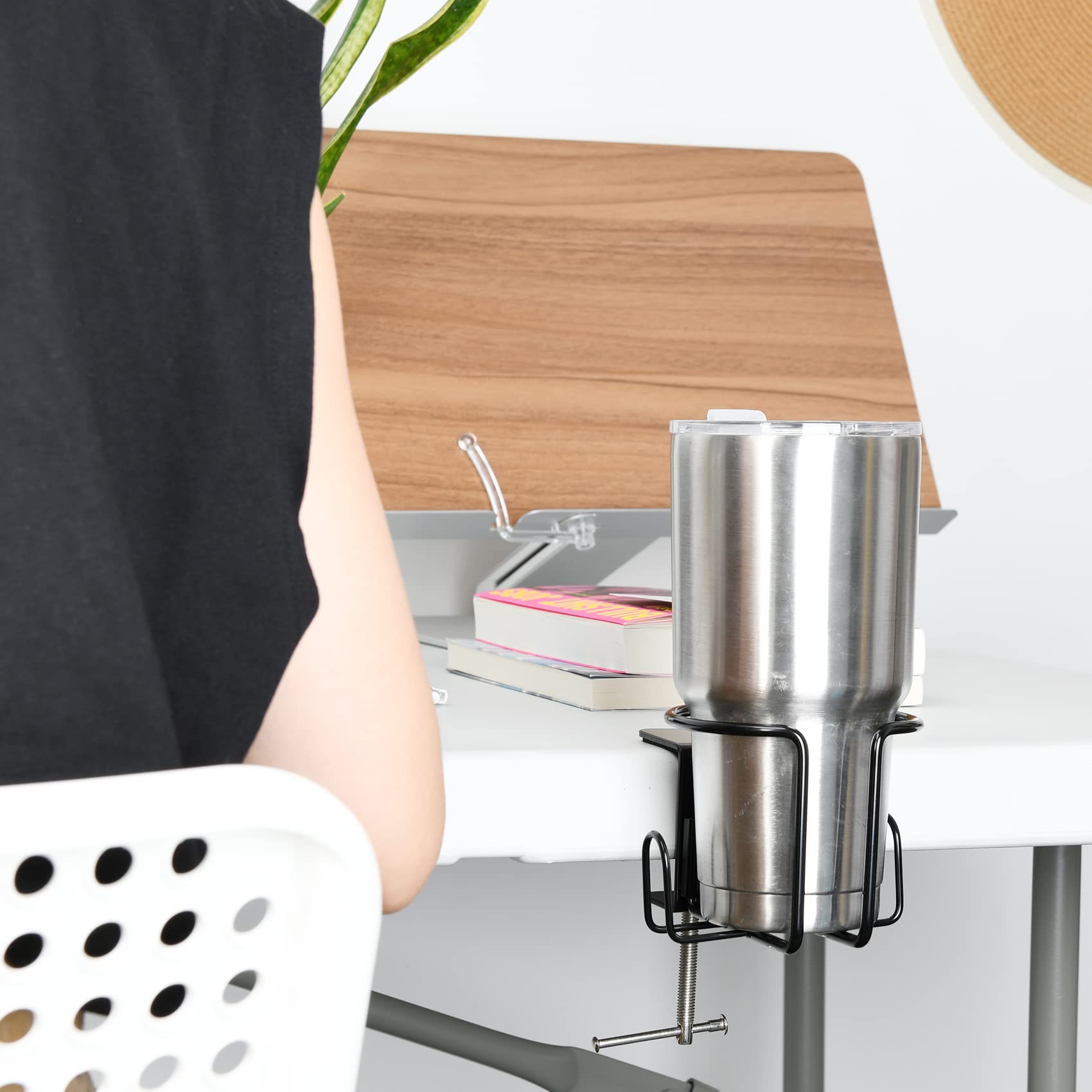 Lekusha Large Desk Cup Holder, Clip On Table Cup Holder, Anti-Spill Cup Holder For Lawn Chair, Horizontal Or Vertical Mount, Pac