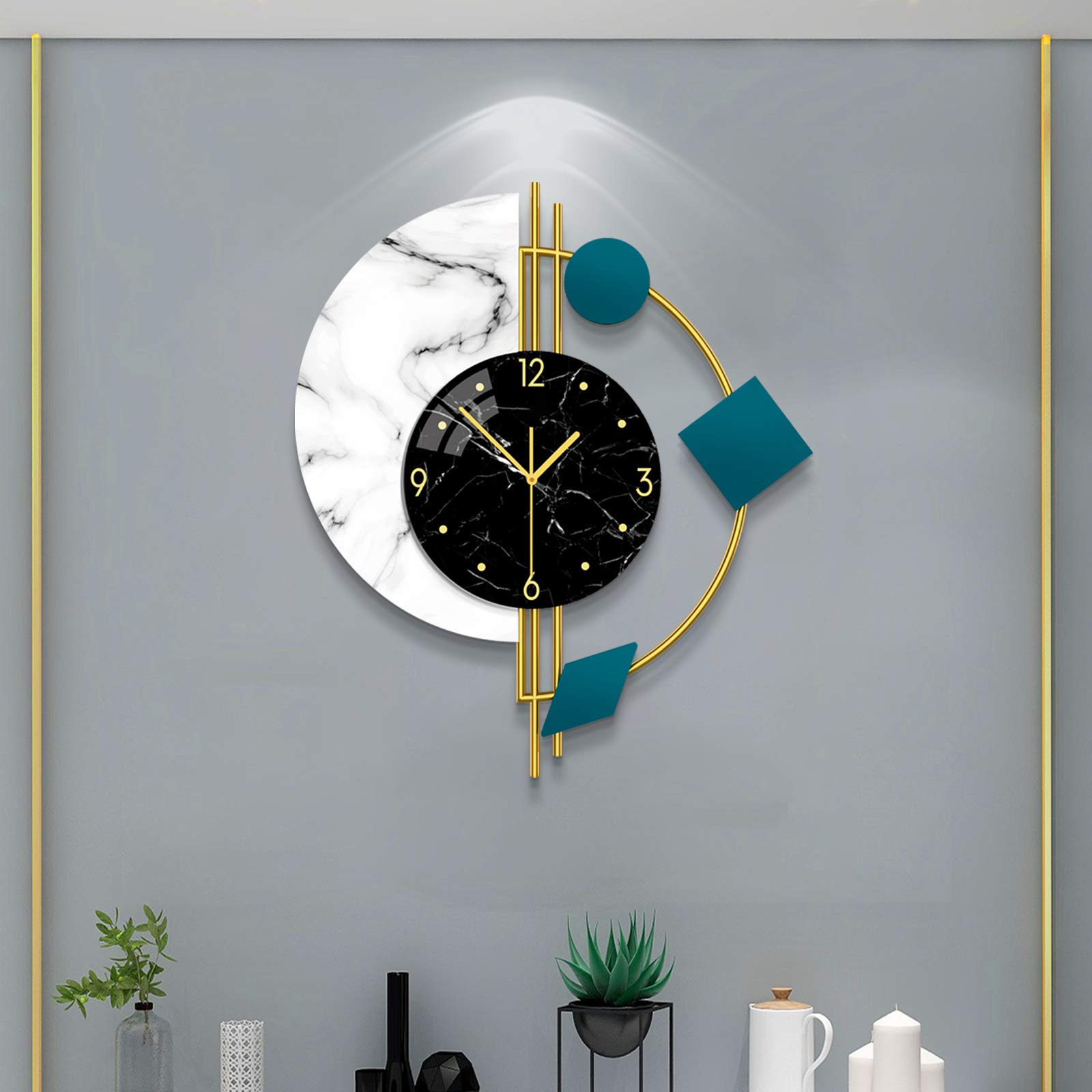 YIJIDECOR Large Silent Wall Clocks, Modern, Battery Operated, Non-Ticking for Bedroom Office Kitchen Home Metal Glass Decoration