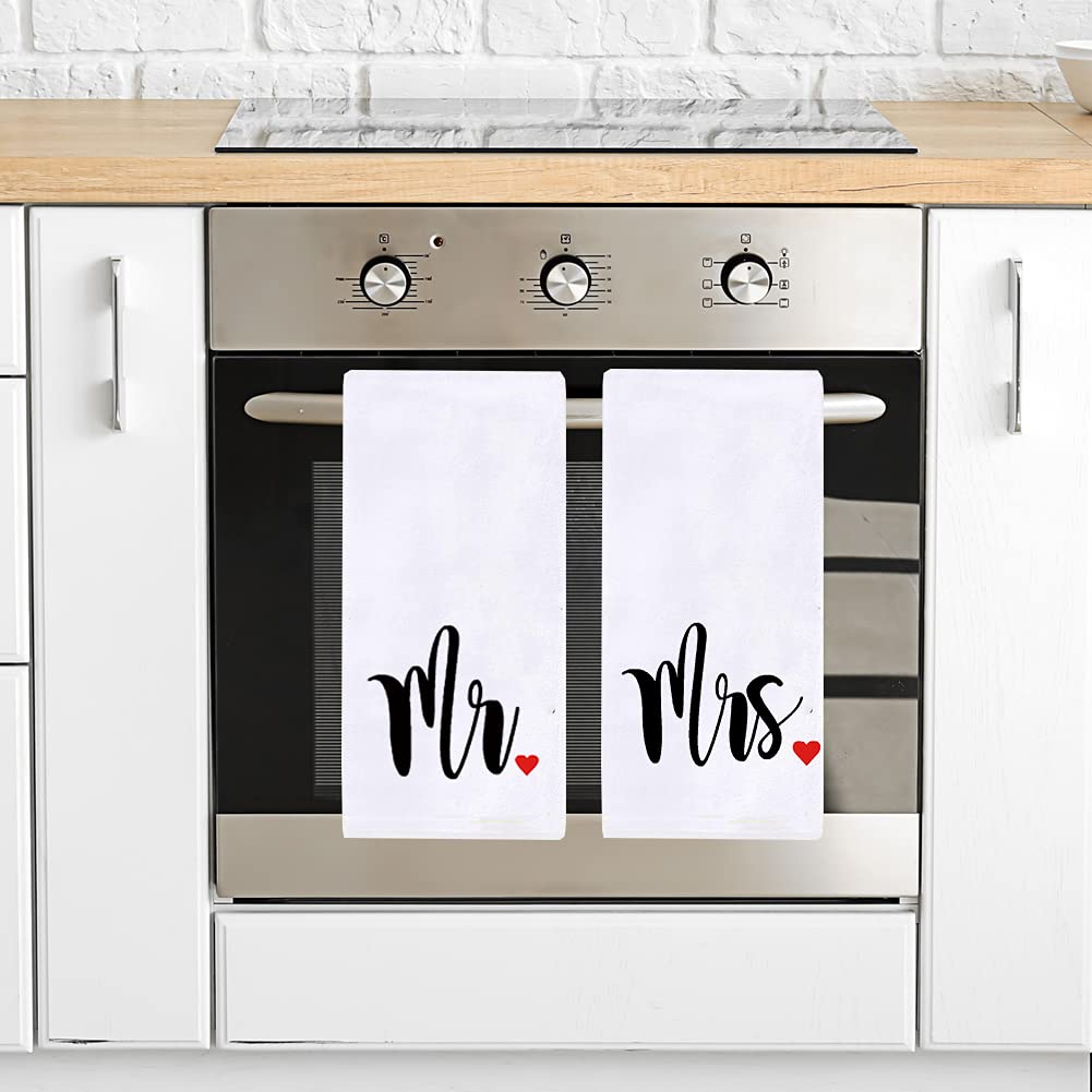 Mr And Mrs Kitchen Dish Towel 18 X 28 Inch, Couple Newlyweds Tea Towels Dish Cloth For Cooking Baking Wedding Or Engagement Gift