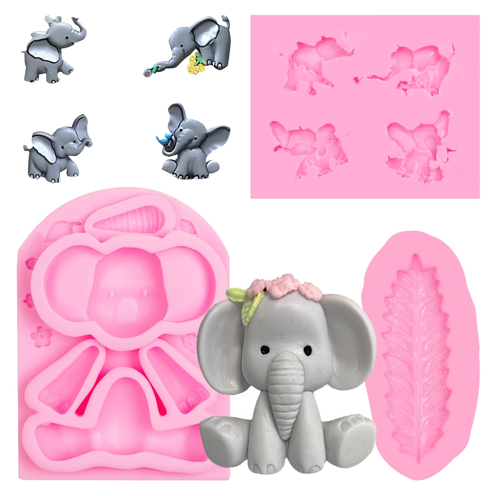 Elephant Chocolate Mold, Baby Shower Elephant Silicone Fondant Molds For Baby Shower Birthday Party Cake Decoration, Safari Anim