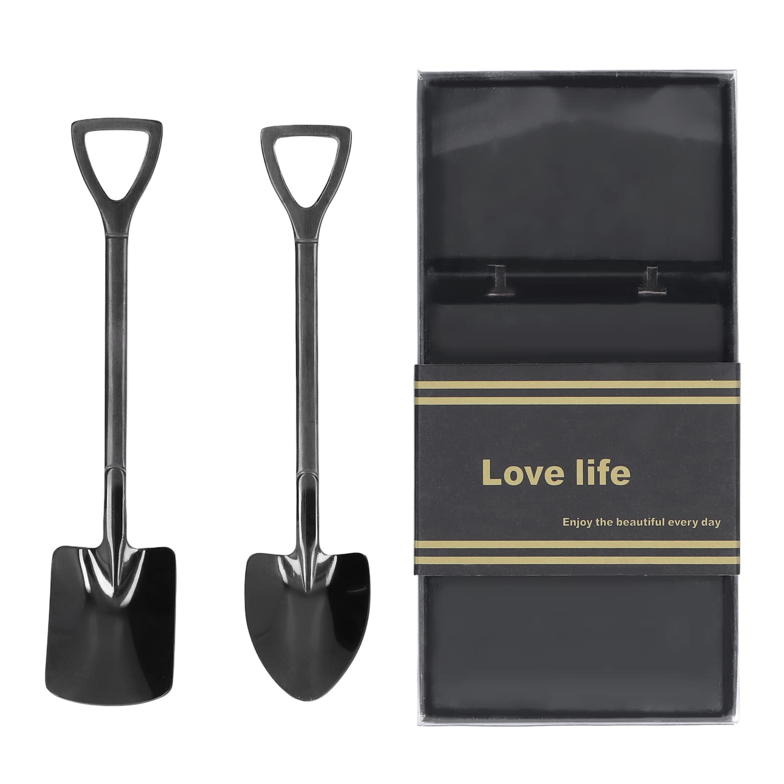 2Pcs 6In Stainless Steel Shovel Spoons, Novel Dessert Ice Cream Spoon With Ergonomic Design Handle, Mini Tableware Supplies For