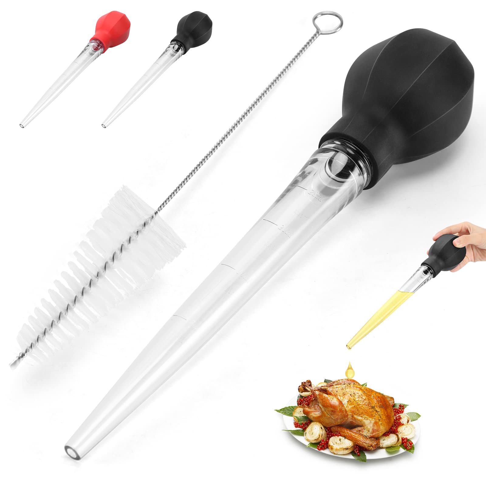 Schvubenr Large Turkey Baster With Cleaning Brush - Premium Baster Tool For Cooking - Easy To Use And Clean - Powerful Bulb Bast