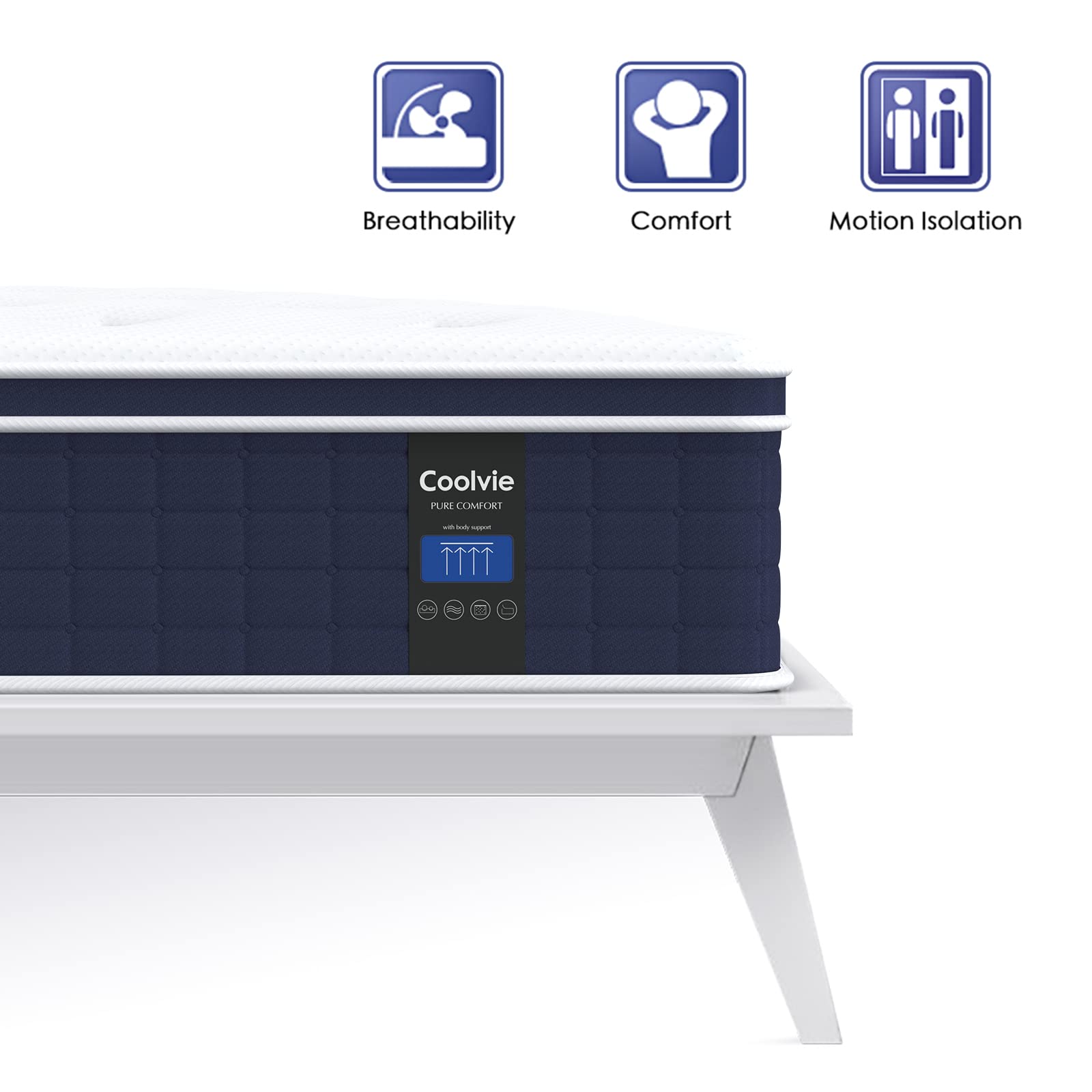 Coolvie Full Size Mattress 12 Inch  Hybrid Full Mattress in a Box  Pocket Springs with Soft Knitted Fabric Cover for a Cool Sleep & Pressure Relief  Medium Firm Feel with Motion Isolation