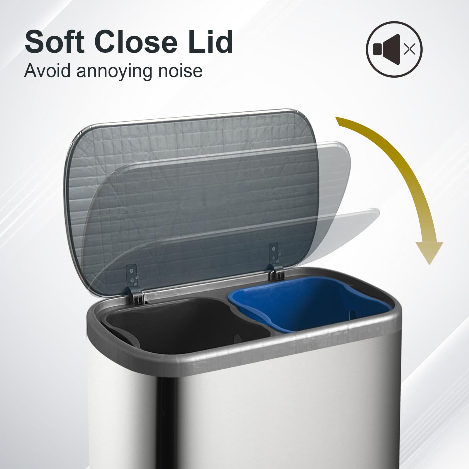 Jm Yipeng 16 Gallon Dual Trash Can,60 Liter Trash Recycle Bin Combo With Soft-Close Lid,2 X 8 Gallons Double Trash Can With With