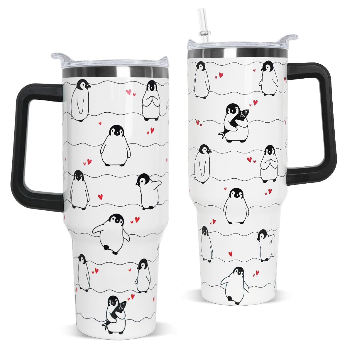 Nqhsionv Penguin Tumbler with Handle and Straw 40 oz Penguin Cup Coffee Travel Mug Stainless Steel Insulated Water Bottle Pengui