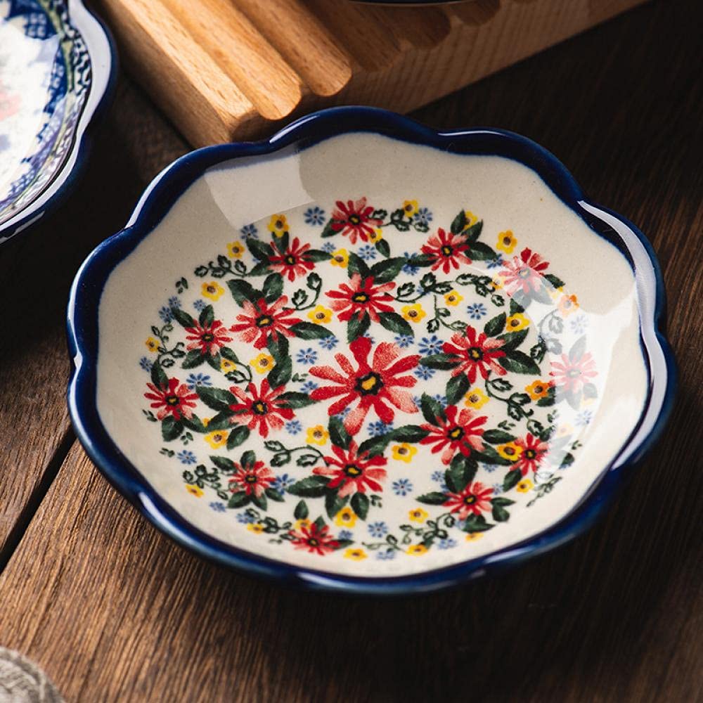 Sizikato 4Pcs Porcelain Appetizer Plate, 4-Inch Snack Plate Sauce Dipping Saucer, Exotic Flower Pattern