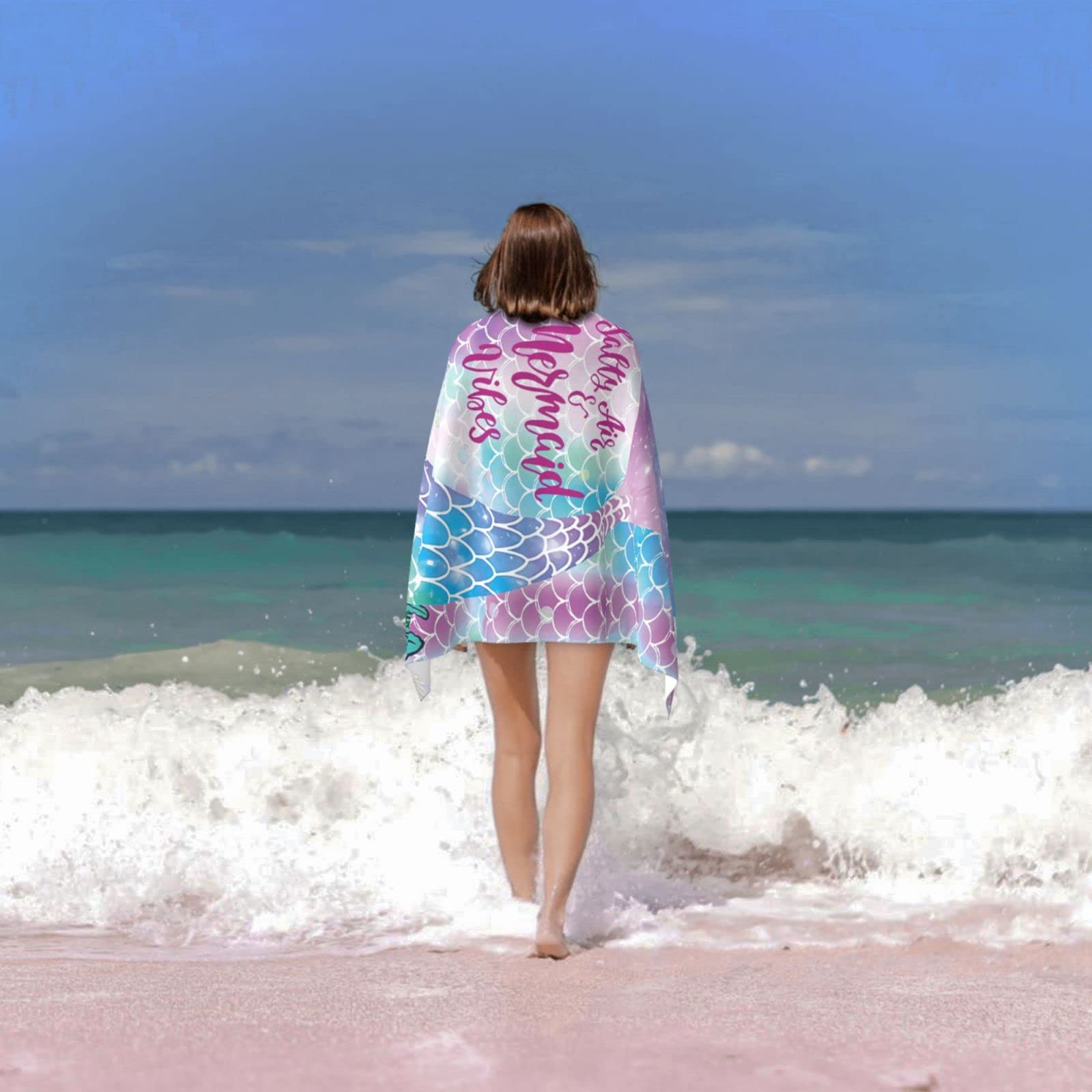 Mermaid Beach Towels For Girls, Personalized Beach Towels For Kids Beach Towels For Toddler/Baby, Microfiber Beach Towels Bulk,