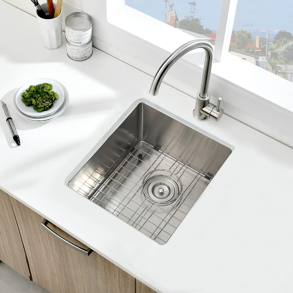 Stainless Steel Undermount Bar Sink, Boomhoze 15 X 17 Inches Small Wet Bar Sink Undermount 16 Gauge Sus304 Brushed Nickel Single