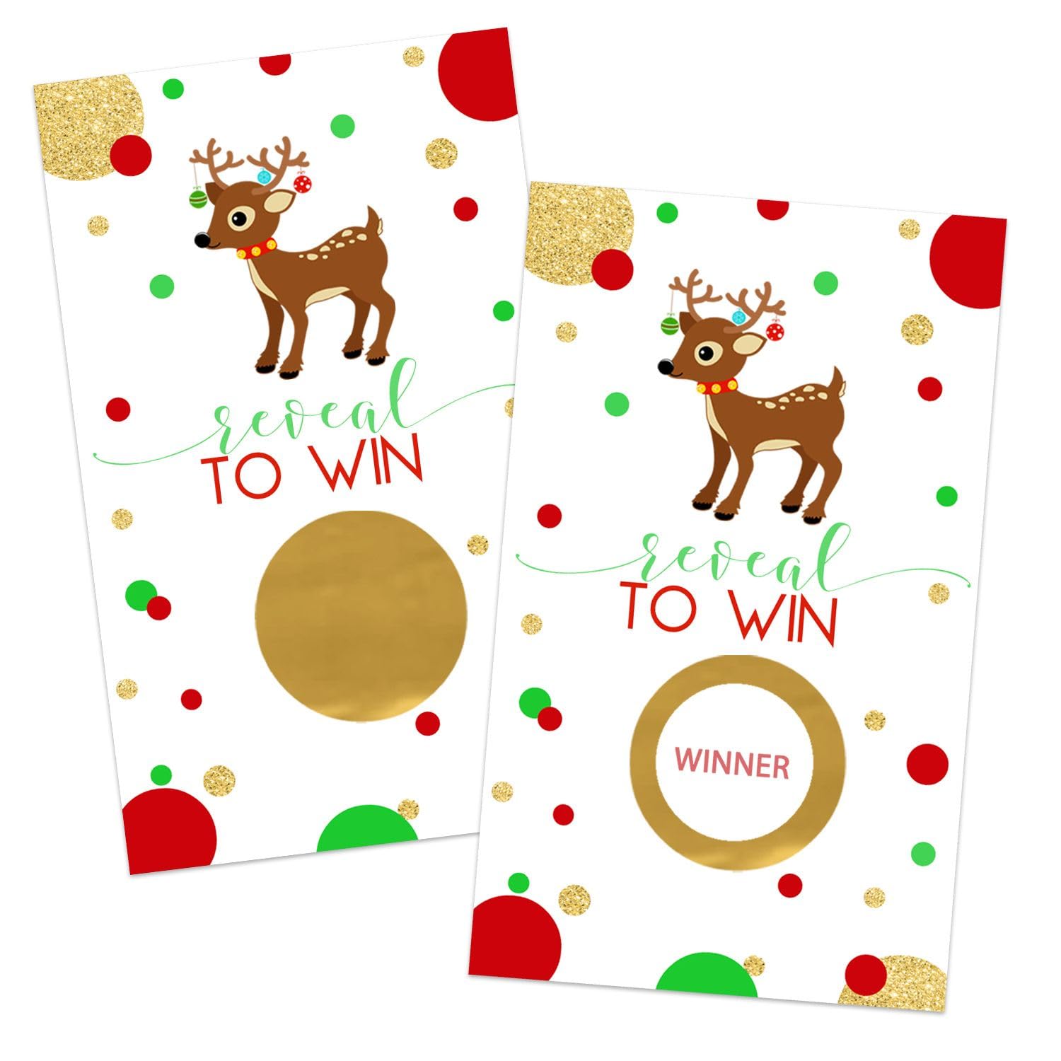 Reindeer Scratch Off Christmas Party Games Adults, Office, Group, Family, Holiday Scratcher Tickets For Prize Drawings, Rudolph