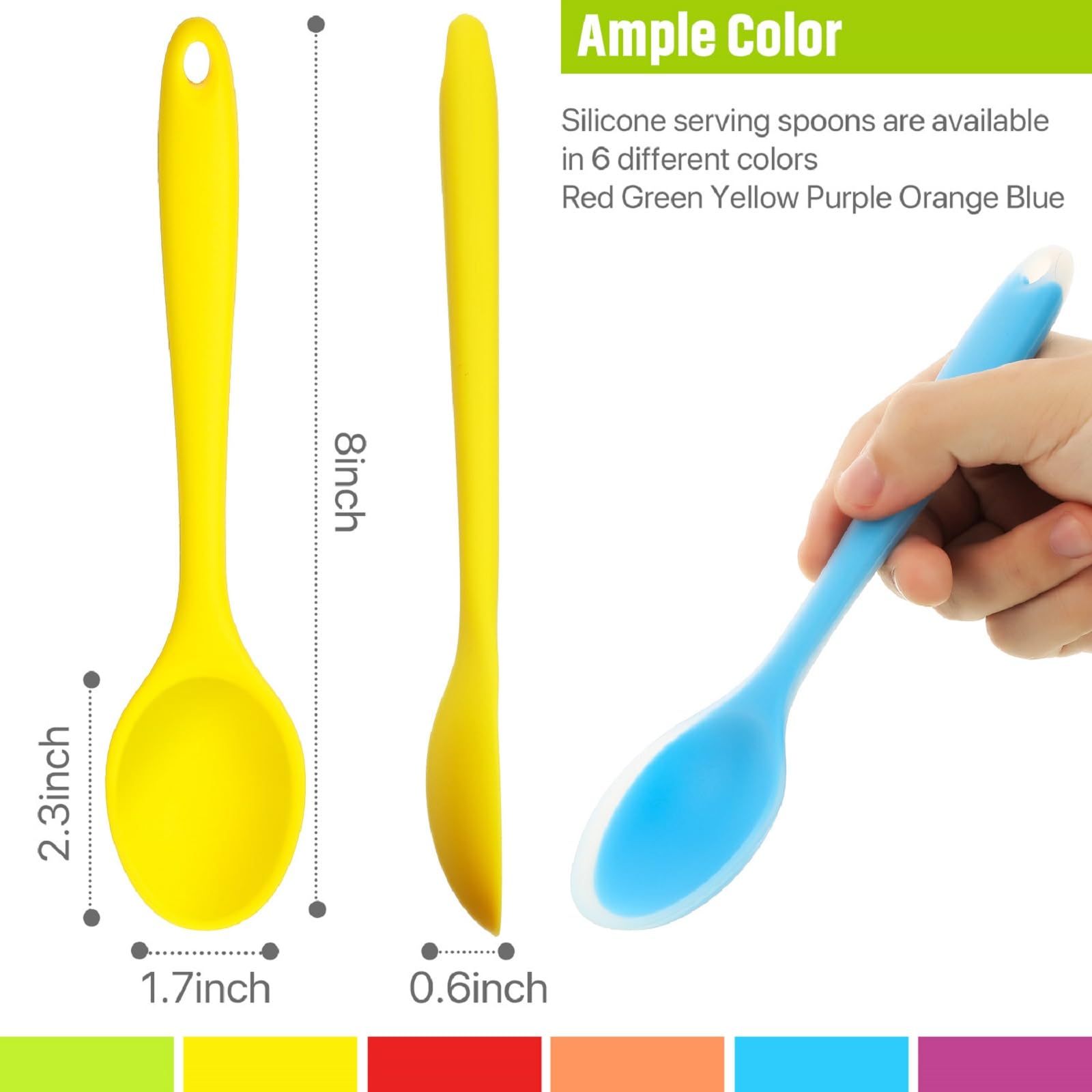 Boao 6 Pieces Small Multicolored Silicone Mixing Spoons Heat Resistant Nonstick Spoon Silicone Serving Spoon For Kitchen Cooking