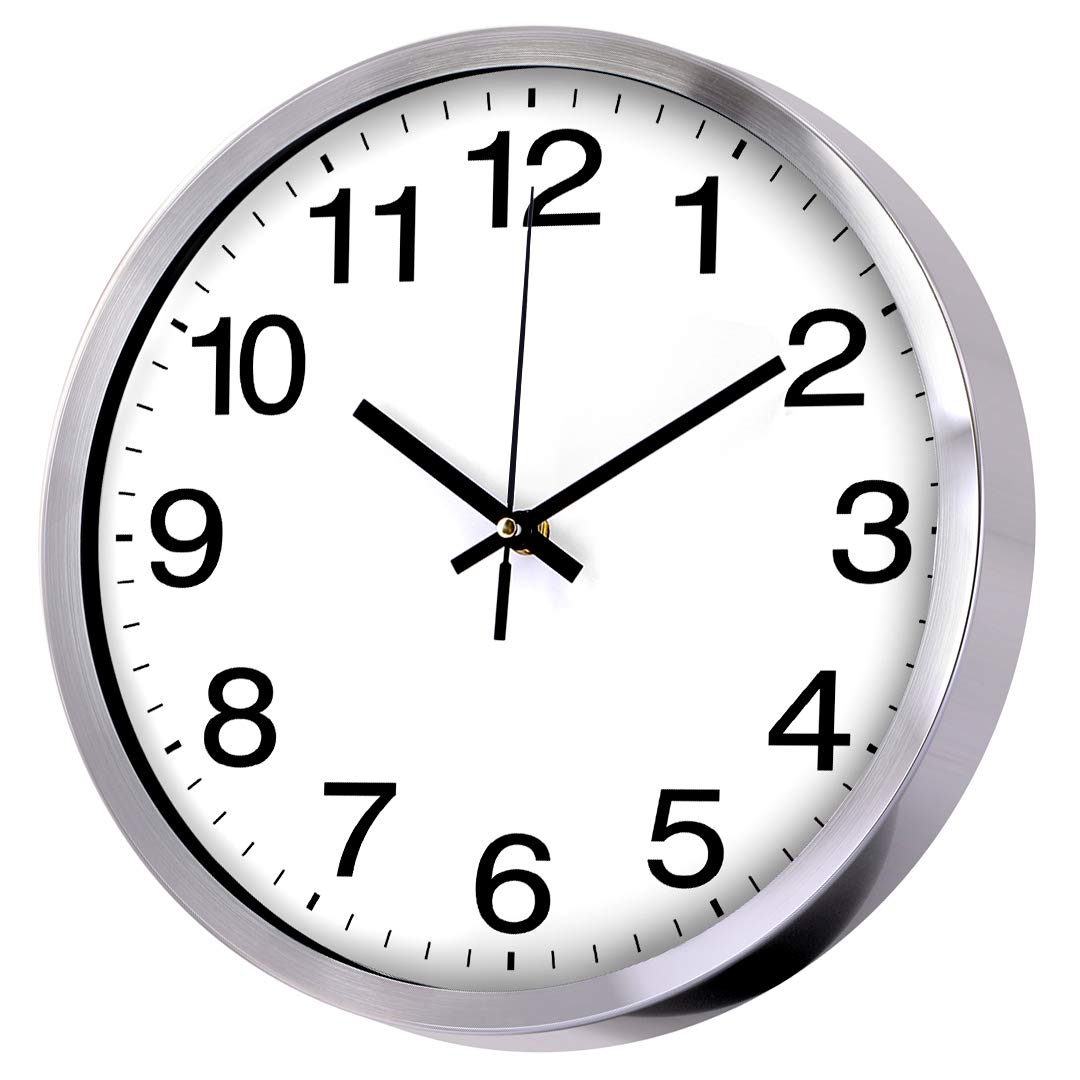 Wall Clock Metal Frame Glass Cover Non-Ticking Number Quartz Wall Clock 12Inch Modern Quartz Design Decorative Indoor/Kitchen Si