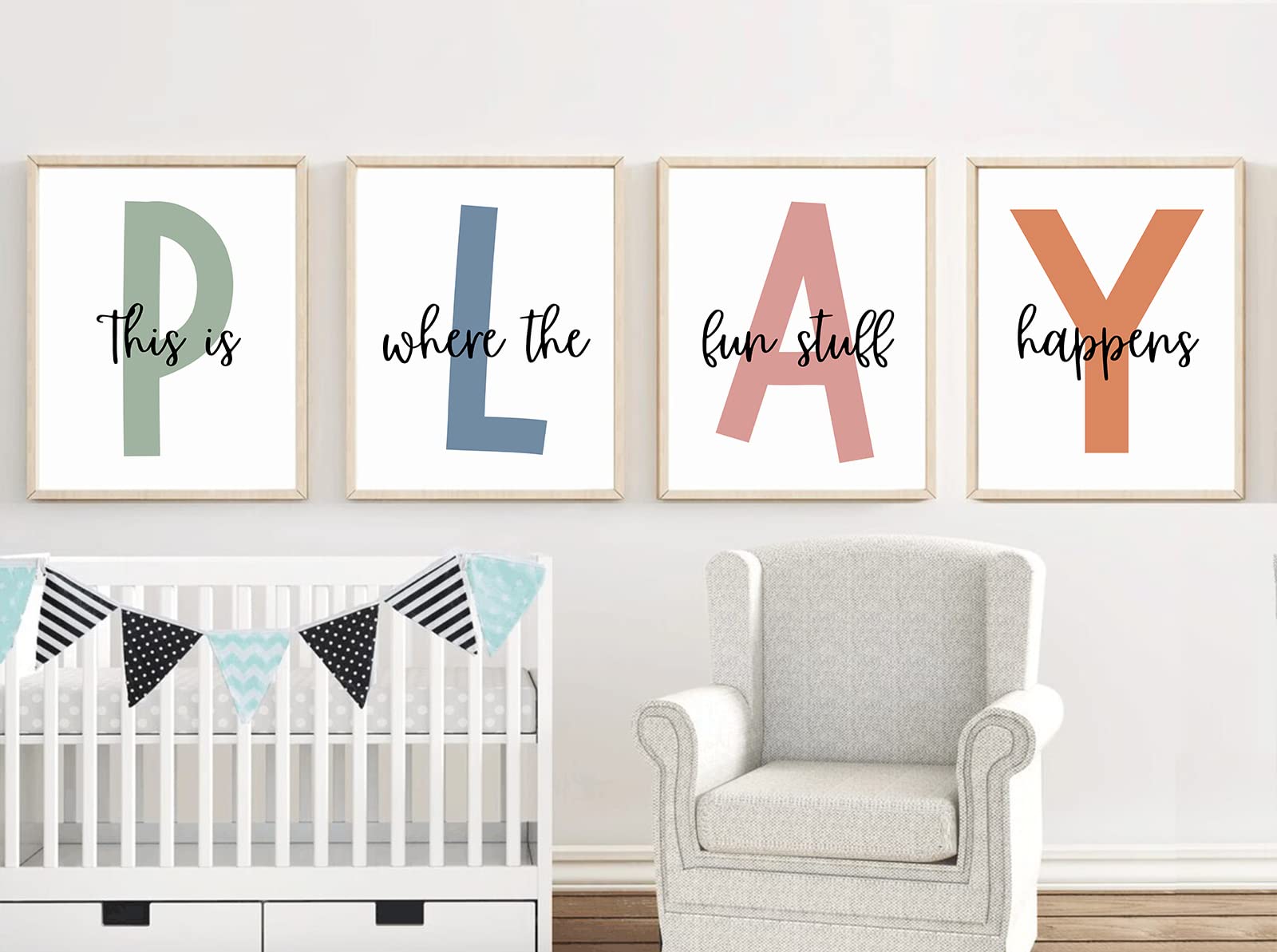Baccone Kids Playroom Wall Art Set of 4 - 12x16 Inch Unframed Canvas Prints, Colorful Decor for Childrens Playroom and Nursery