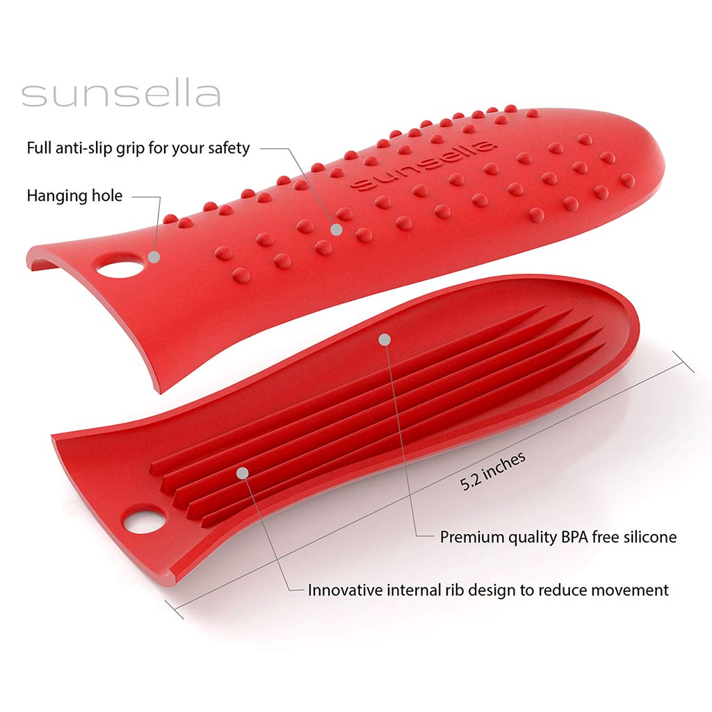 Sunsella Silicone Cast Iron Potholder Set - Hot Handle Holder With 2 X Pan Scrapers & Silicone Hot Pad