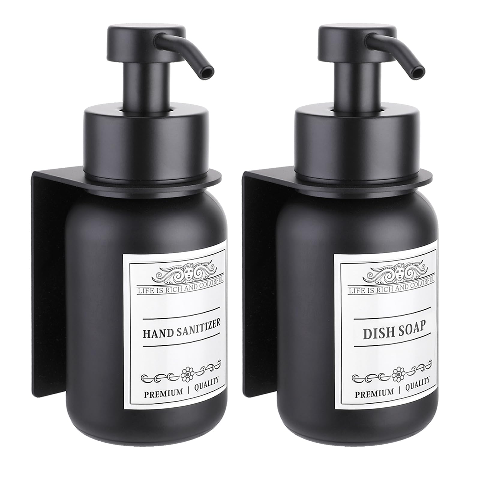 Nobtou 2-Pack Black Shower Soap Dispenser Set With Pumps And Drill-Free Wall Mount, 8.5 Oz Hand Soap Dispensers With Waterproof