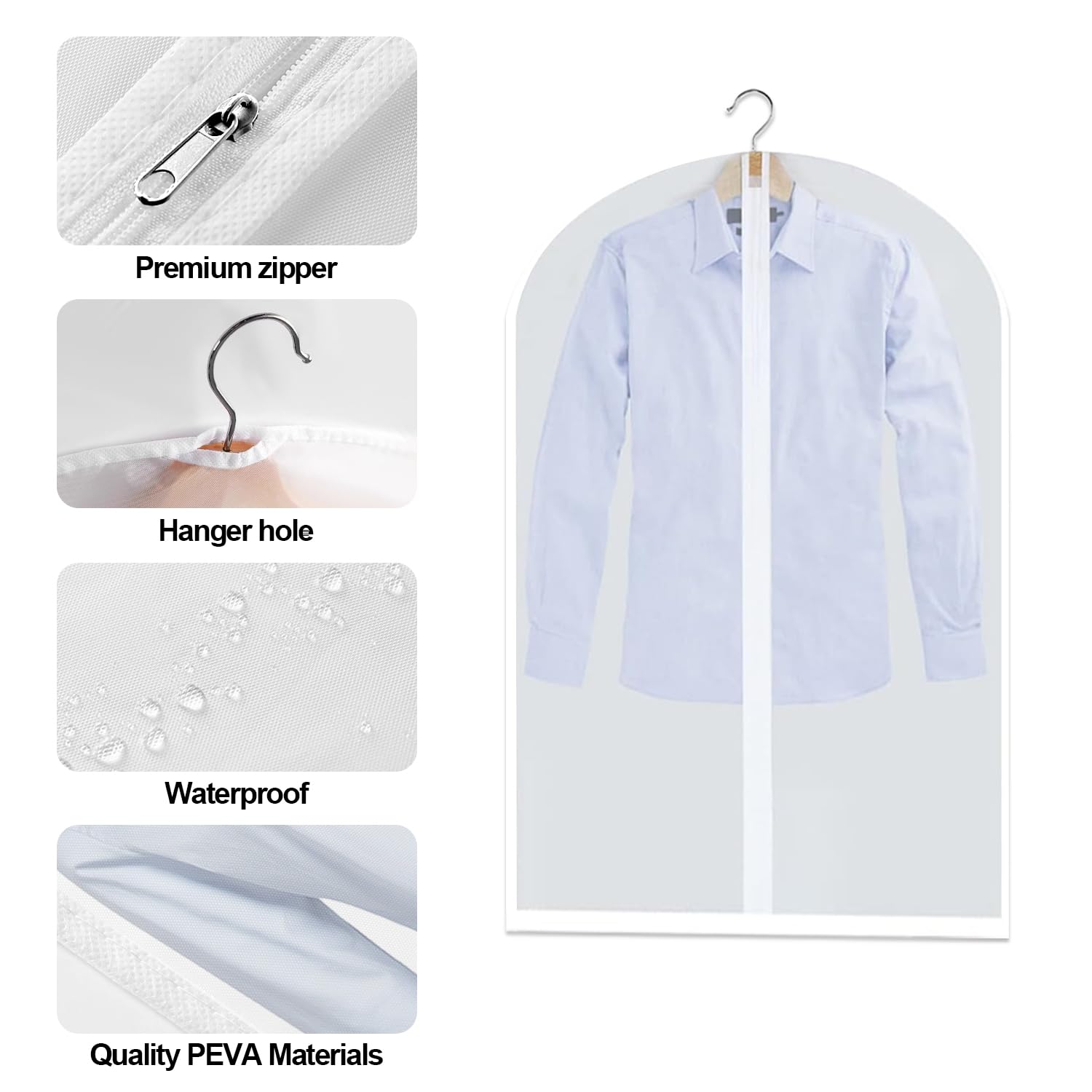 Wellong 10 Packs Combo Size Garments Bags, Clear Dress Bags For Closet Storage, Suit Cover Protecting Dusts With Zipper, Hanging