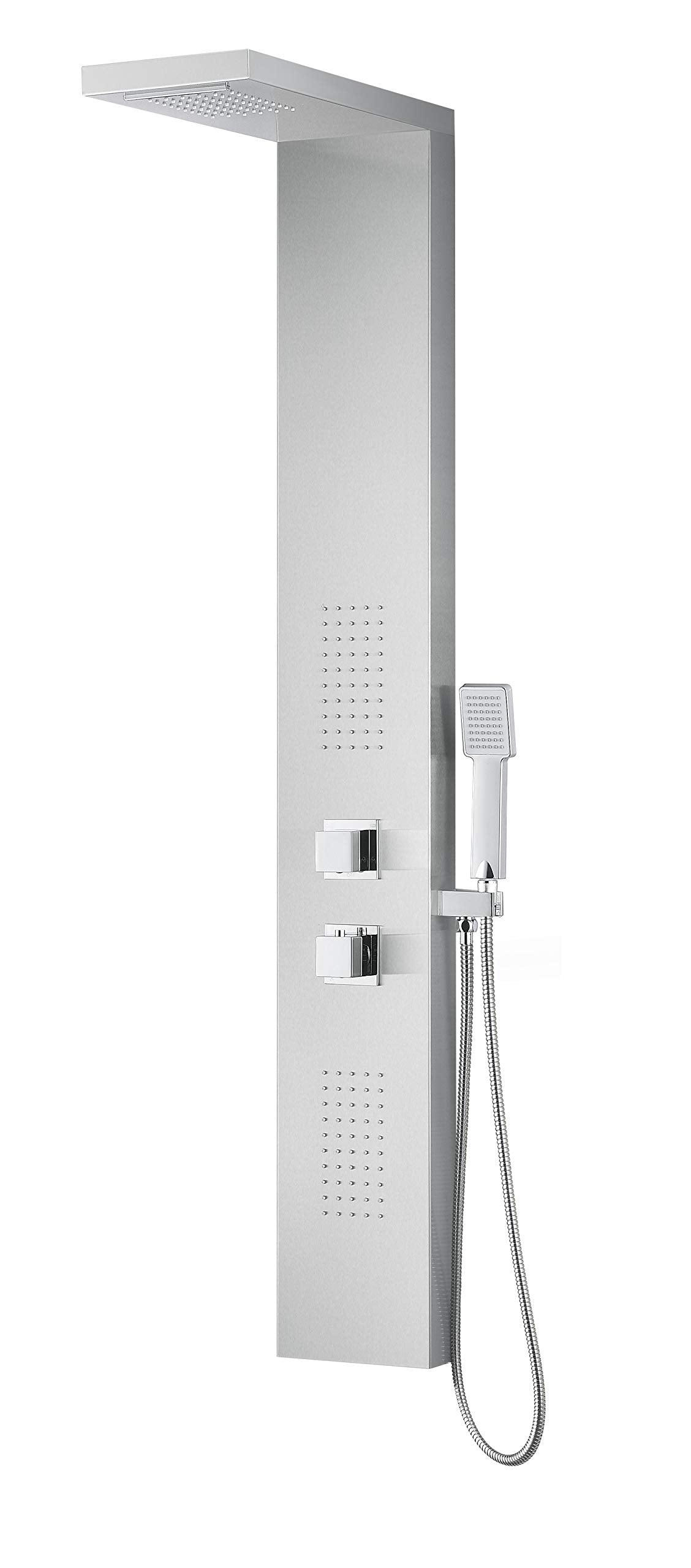 ANZZI Expanse Full Body Massage 2 Jetted Shower Panel System, Waterfall Shower Head Multi Function Shower Tower, Brushed Steel S