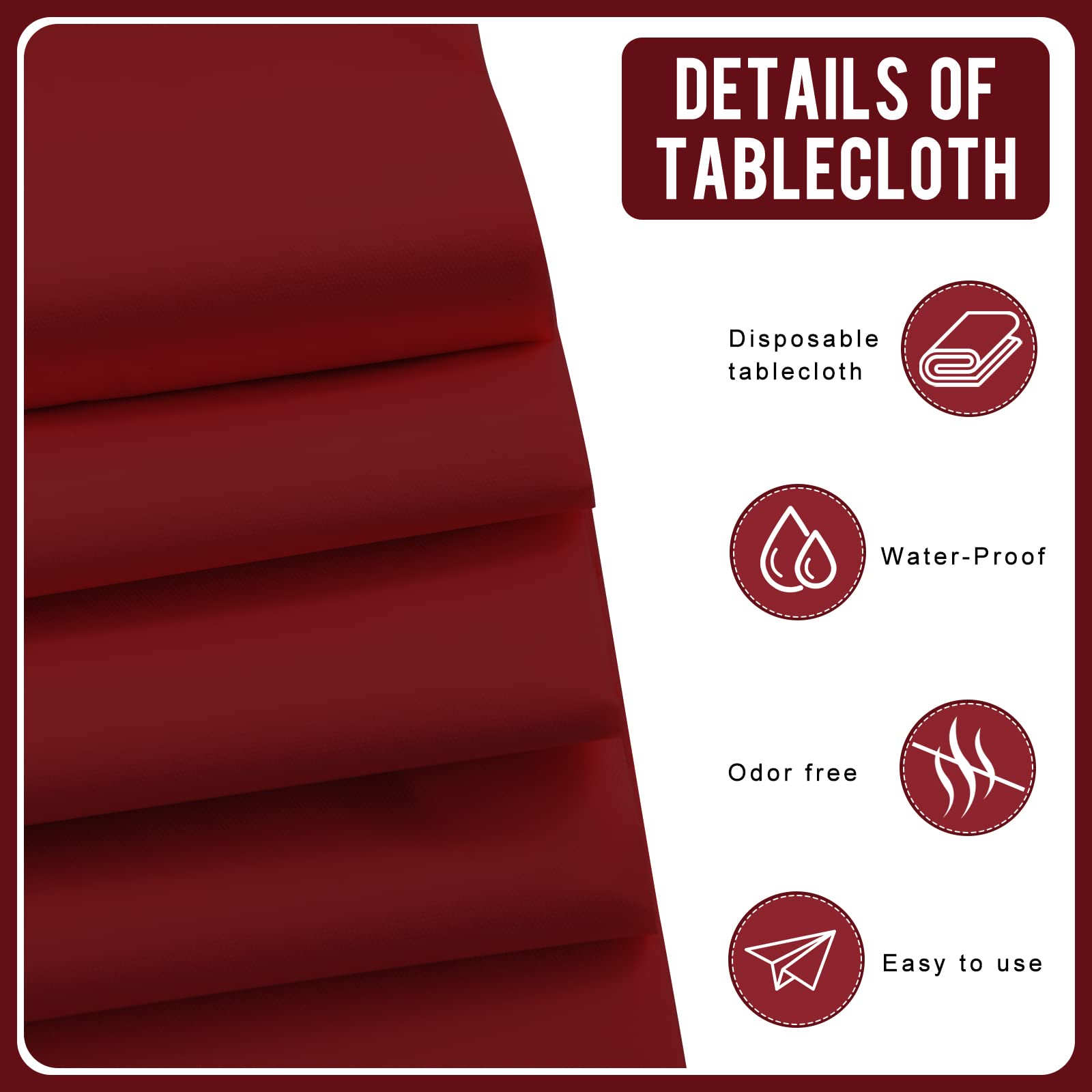 Burgundy 6 Pack Premium Disposable Plastic Tablecloth 54 X 108 In - Plastic Table Cloths For Parties Disposable Tablecloth For R