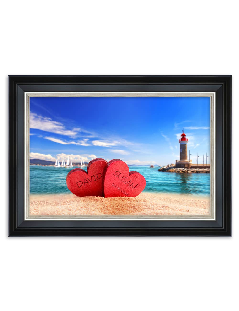 Ipic - Beach Lovers, Personalized Framed Wall Art With Names And Date On, Giclee Prints With Solid Wood Frame, Customized Gift A