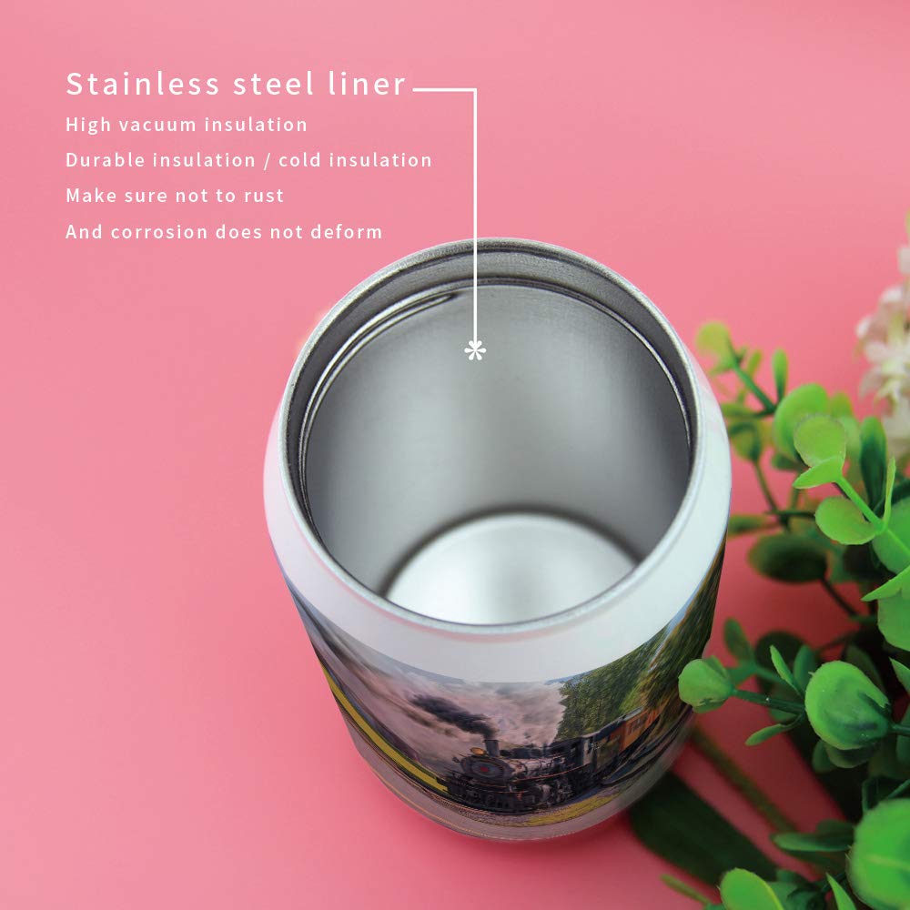 14Oz Stainless Steel Tumbler With Lid & Straw-Double Wall Vacuum Insulated Travel Mug,Steam Train Water Bottle Coffee Beverage D