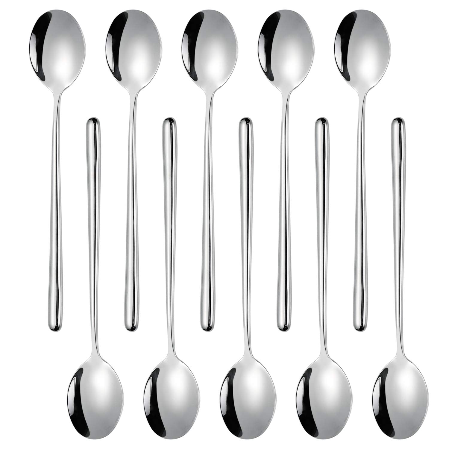 Miupoo Spoons,Stainless Steel Long Handled Soup Spoons,Silver,10 Piece (8.7X1.6 Inches)
