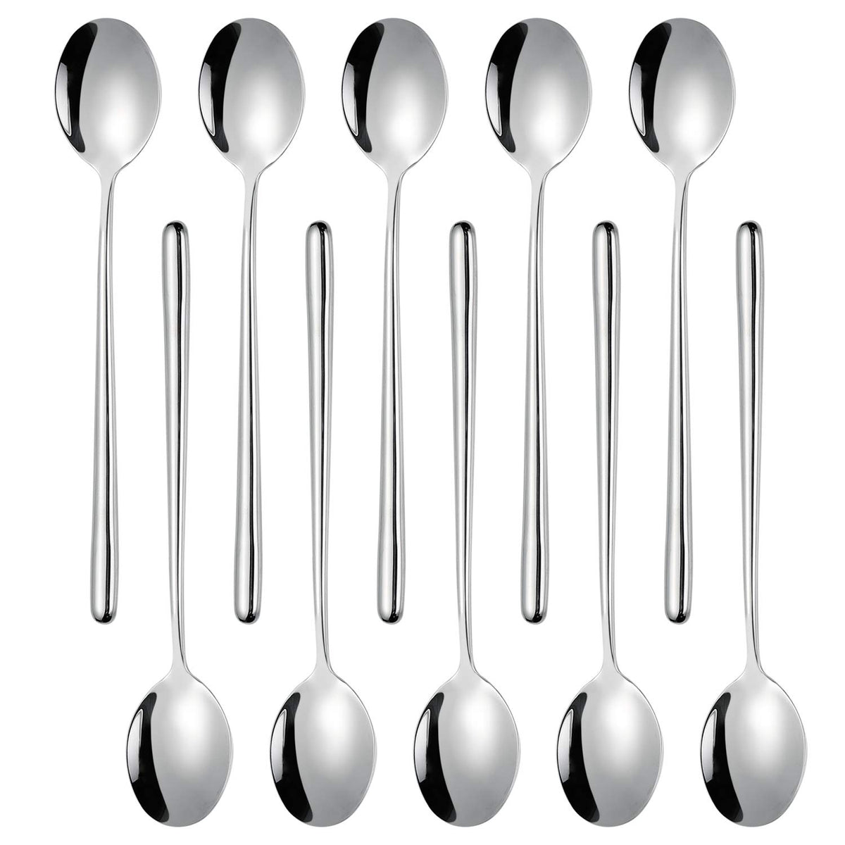 Miupoo Spoons,Stainless Steel Long Handled Soup Spoons,Silver,10 Piece (8.7X1.6 Inches)