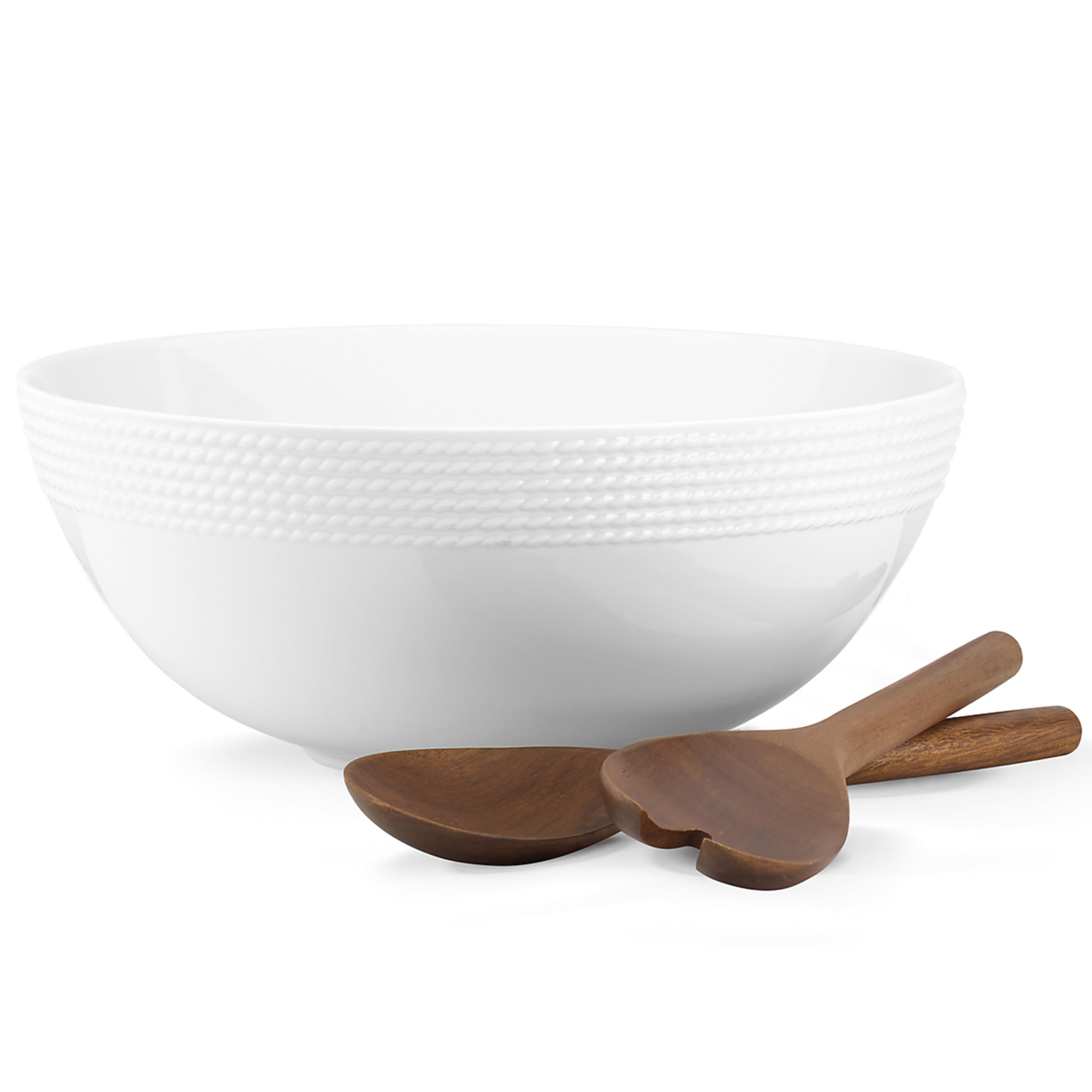 Kate Spade New York Wickford Salad Set with Wood Servers, 4.80 LB, White